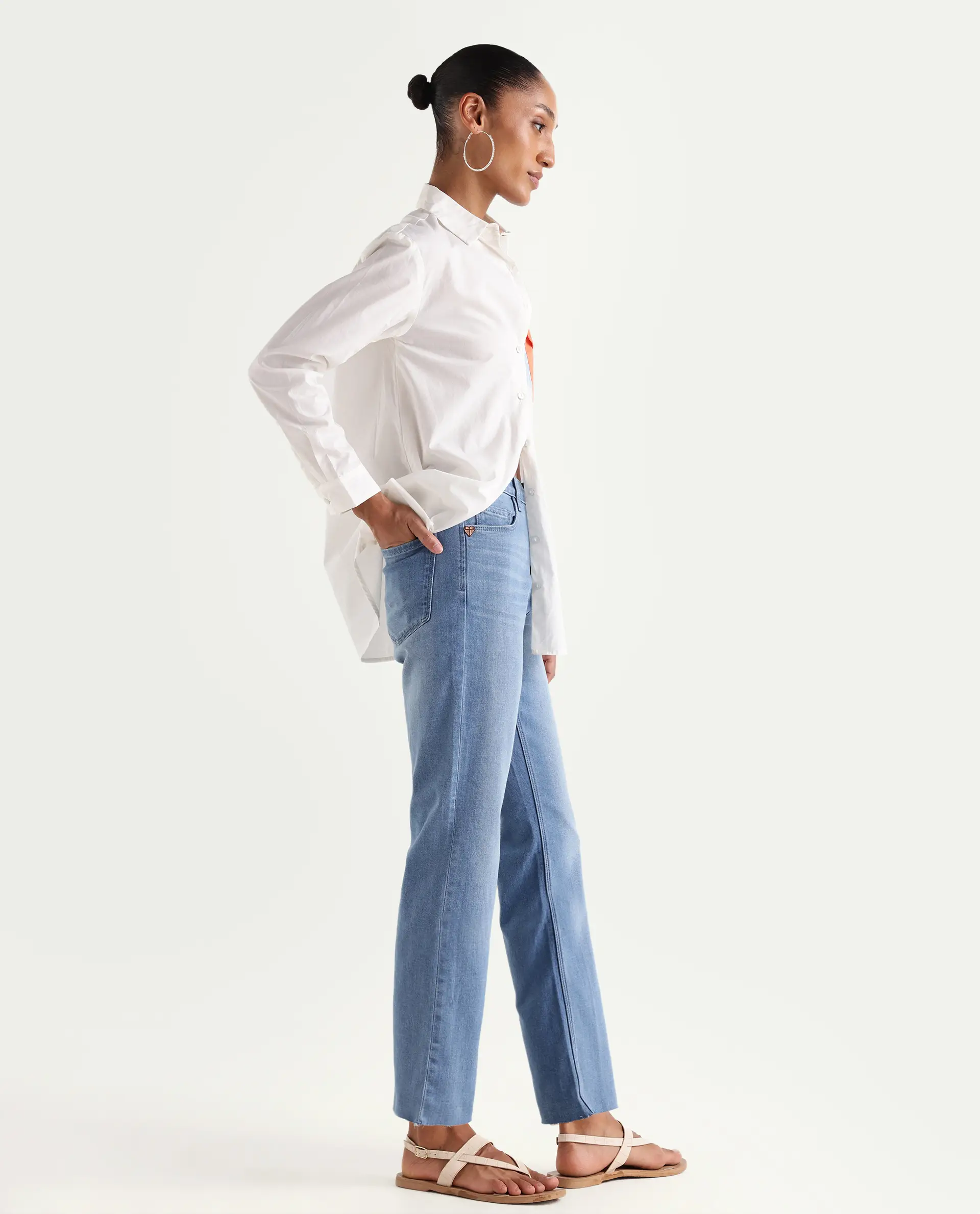 Rareism Women's Winona Pastel Blue Cotton Blend Plain Ankle Length Classic Bootcut Jeans - Image 5