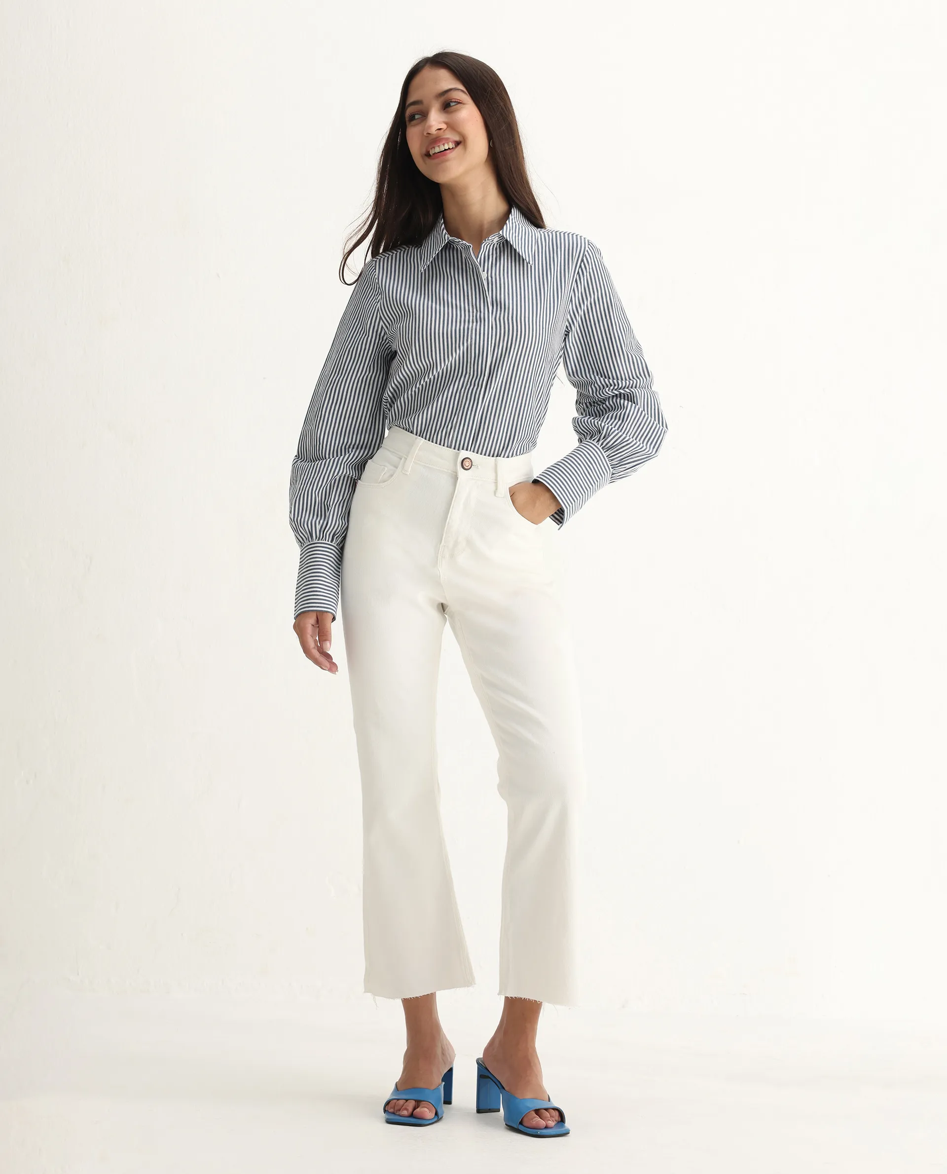 Rareism Women's Winona White Cotton Blend Plain Ankle Length Classic Bootcut Jeans - Image 5