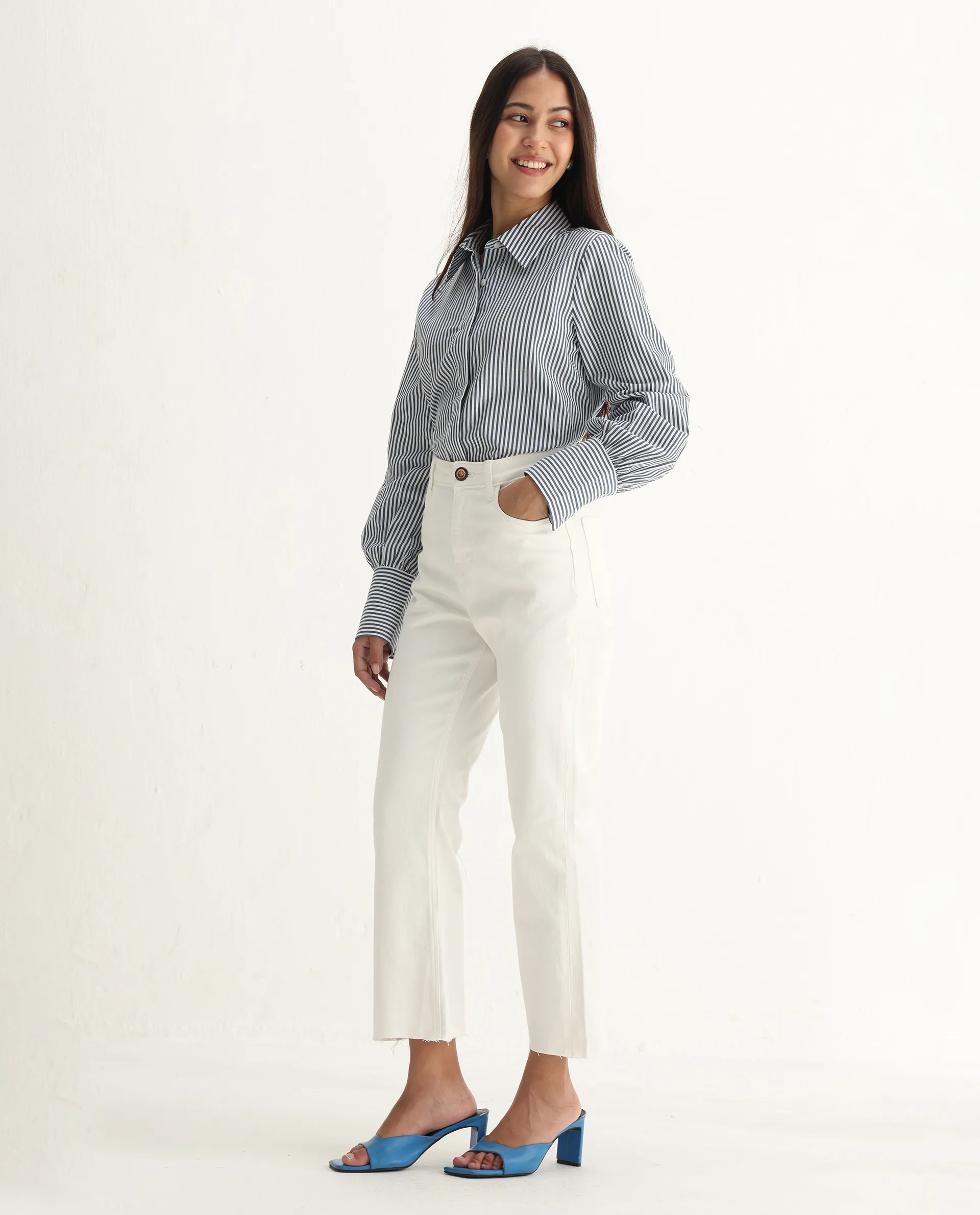 Rareism Women's Winona White Cotton Blend Plain Ankle Length Classic Bootcut Jeans - Image 6