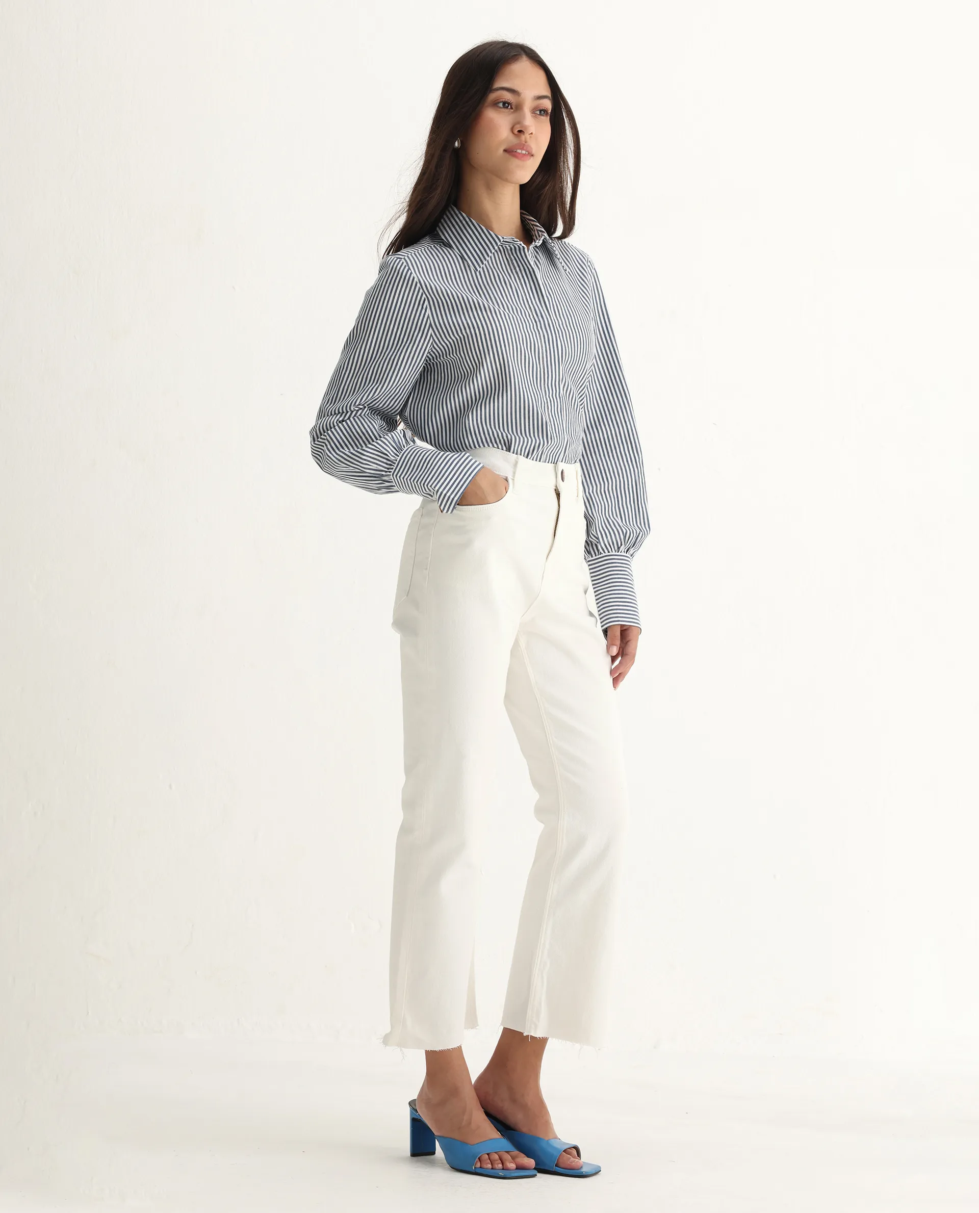 Rareism Women's Winona White Cotton Blend Plain Ankle Length Classic Bootcut Jeans - Image 7