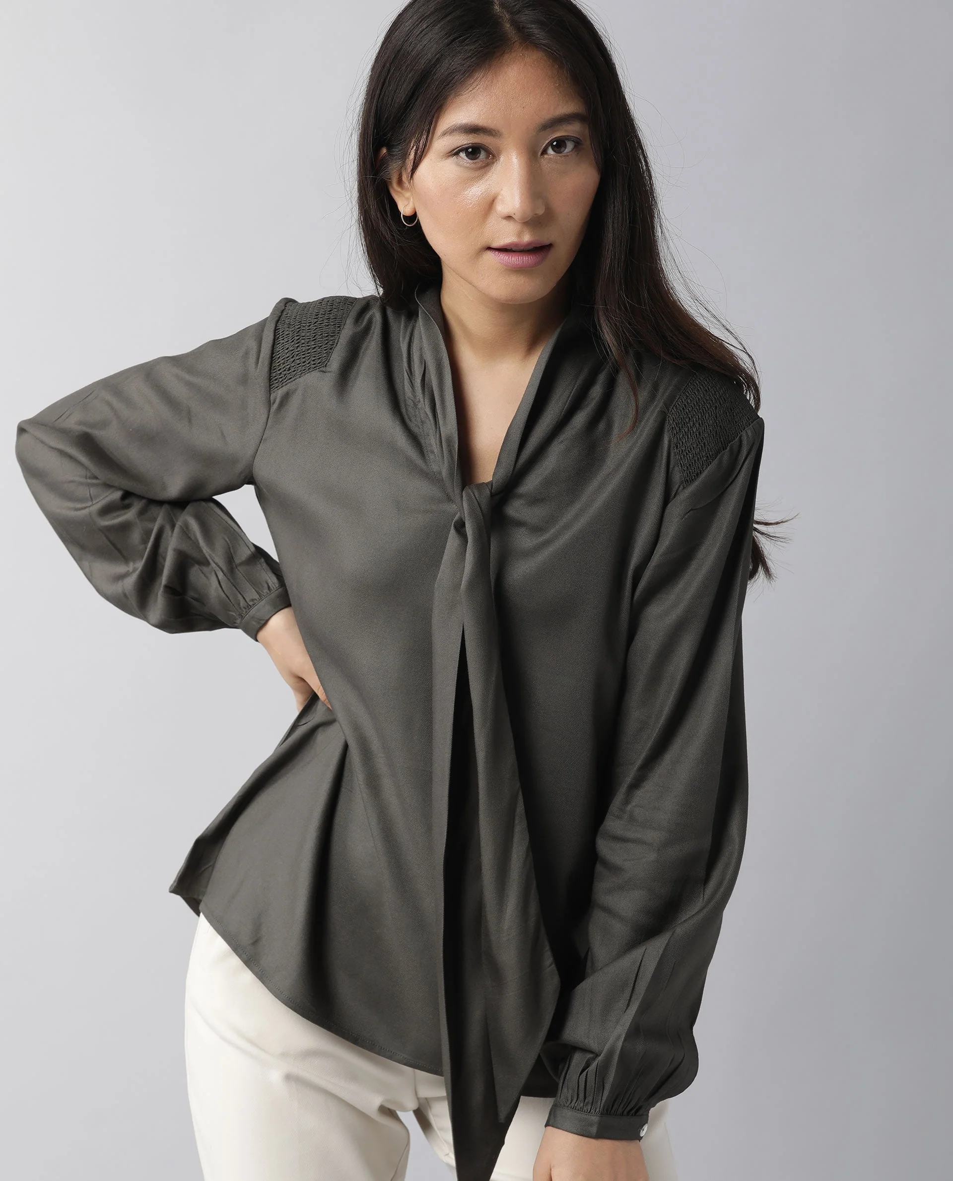 Rareism Women Wint Olive Top Full Sleeves Solid - Image 3