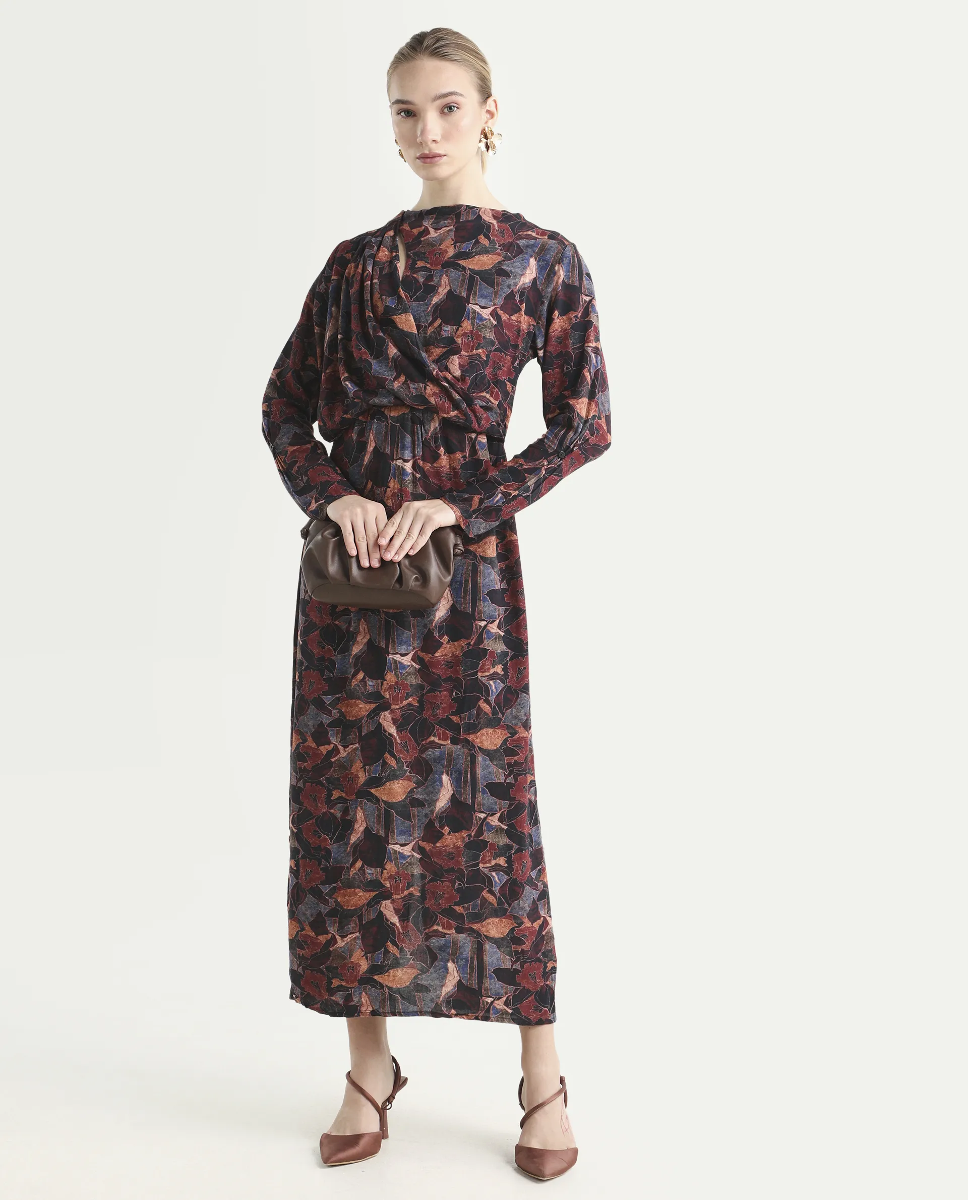 Rareism Women's Winzop Multi Viscose Blend Cowl Neck Floral Print Midi Straight Fit Dress - Image 2