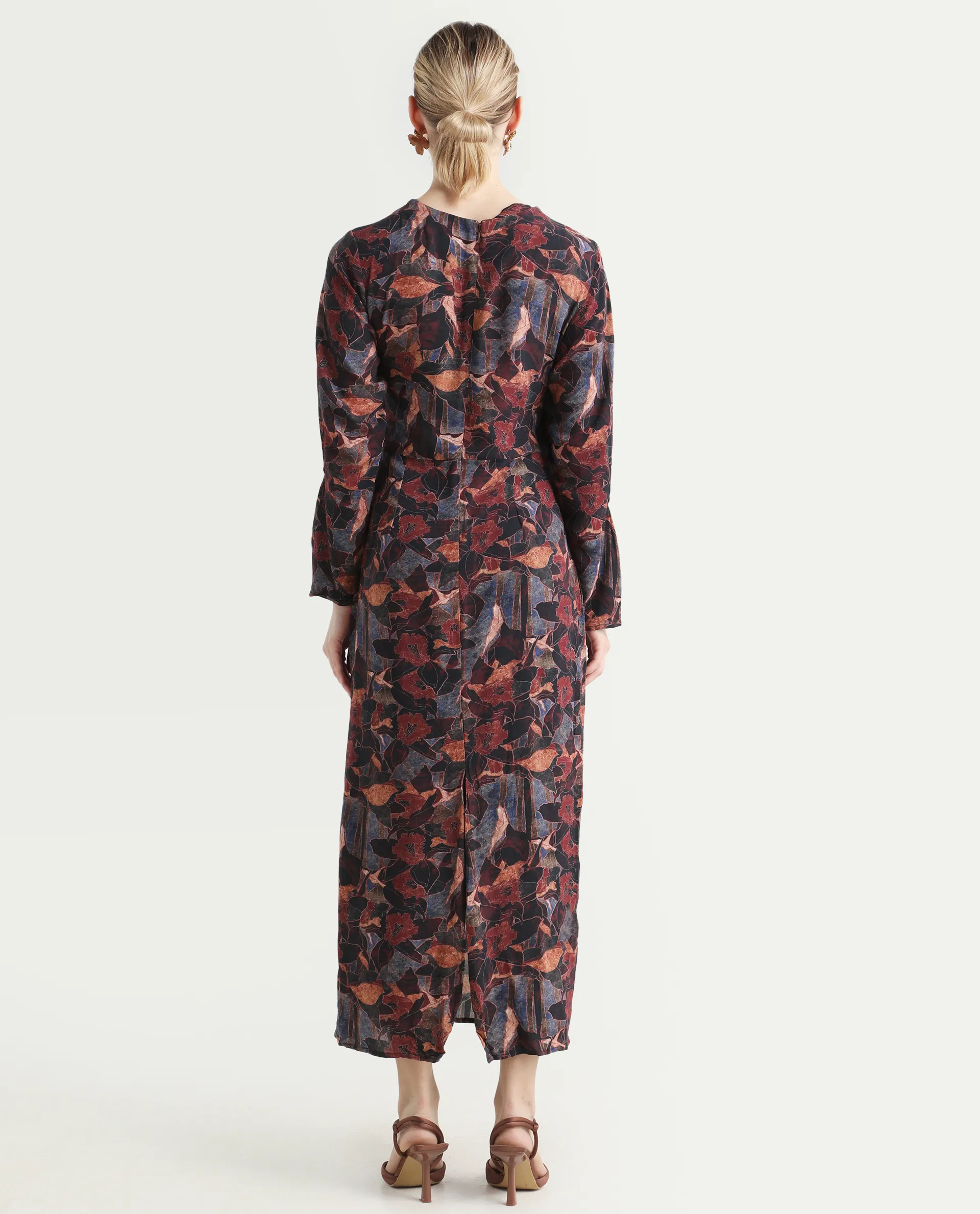 Rareism Women's Winzop Multi Viscose Blend Cowl Neck Floral Print Midi Straight Fit Dress - Image 7