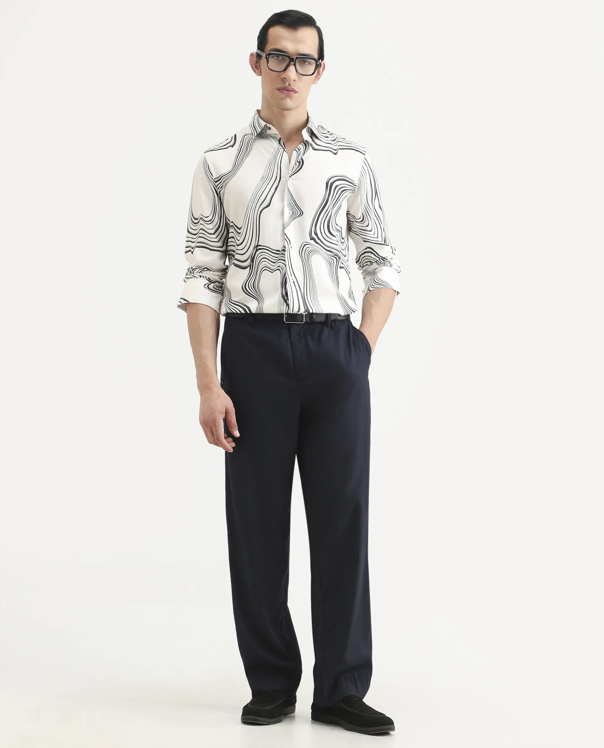 Rare Rabbit Men's Wira White Viscose Abstract Print Regular Fit Full Sleeve Collared Shirt - Image 2