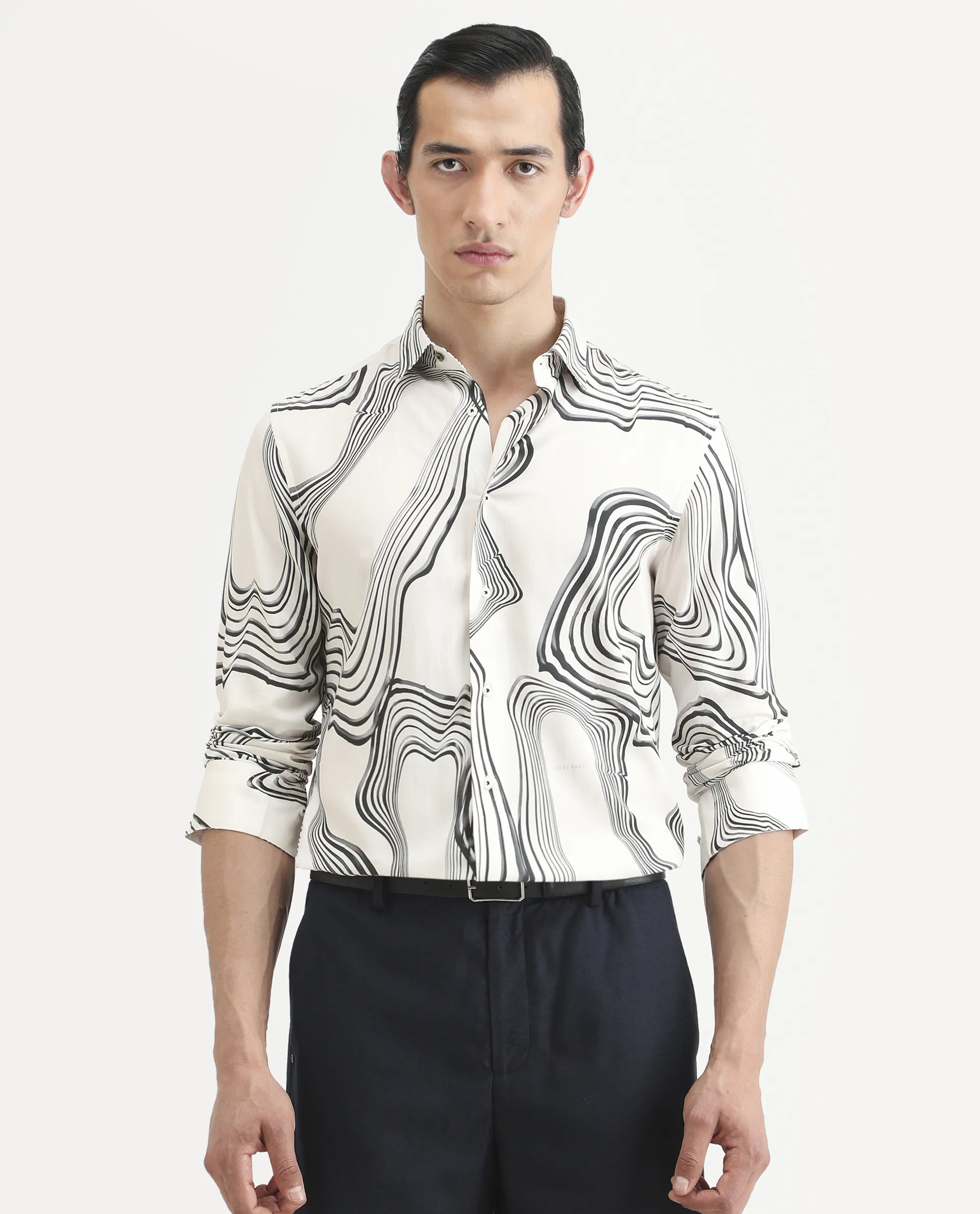Rare Rabbit Men's Wira White Viscose Abstract Print Regular Fit Full Sleeve Collared Shirt - Image 3