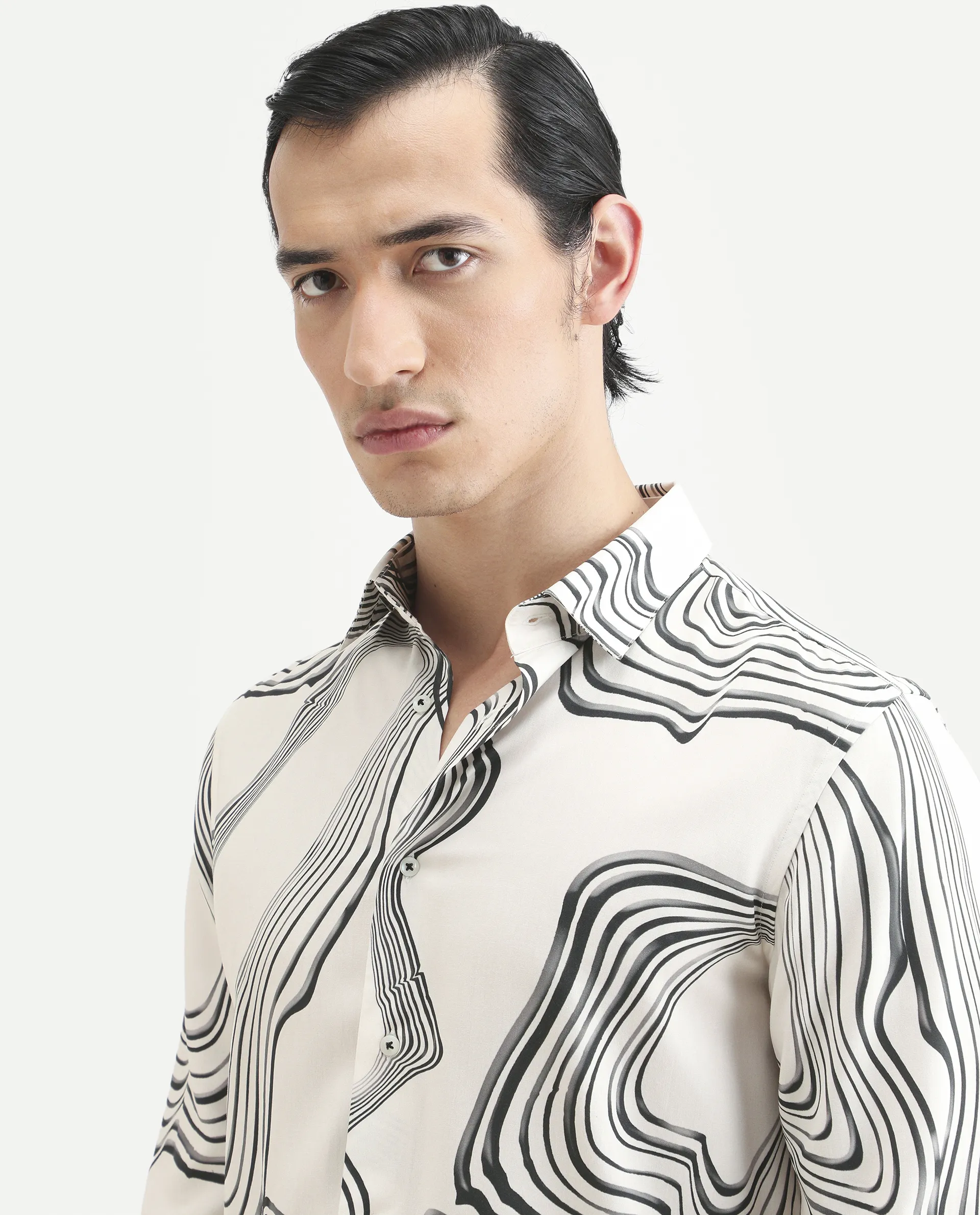 Rare Rabbit Men's Wira White Viscose Abstract Print Regular Fit Full Sleeve Collared Shirt - Image 4