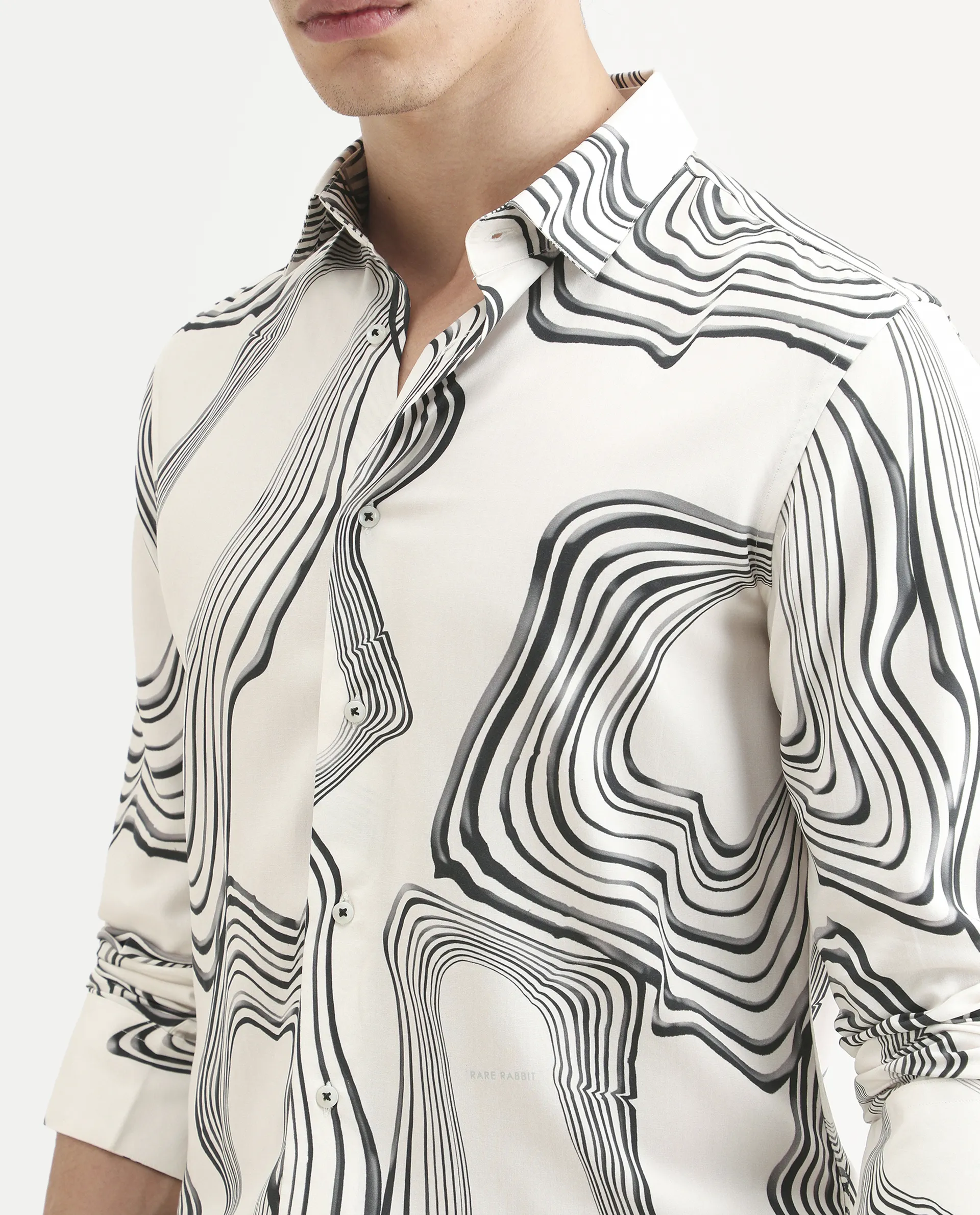 Rare Rabbit Men's Wira White Viscose Abstract Print Regular Fit Full Sleeve Collared Shirt - Image 5