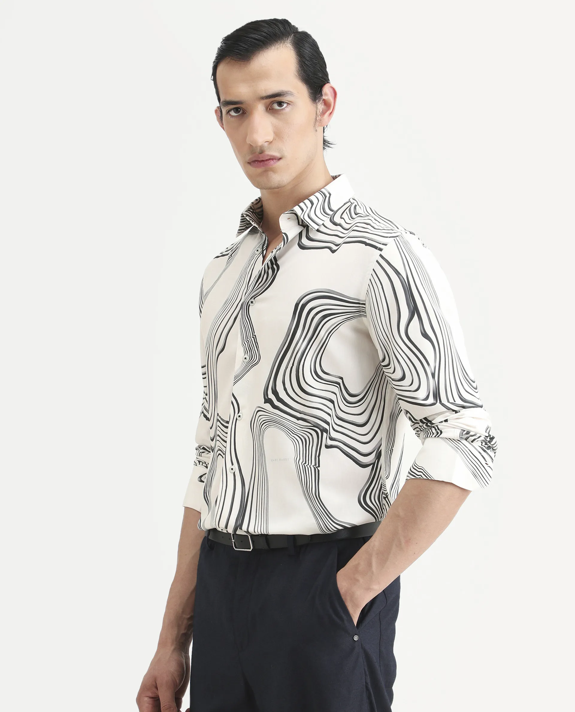 Rare Rabbit Men's Wira White Viscose Abstract Print Regular Fit Full Sleeve Collared Shirt - Image 6
