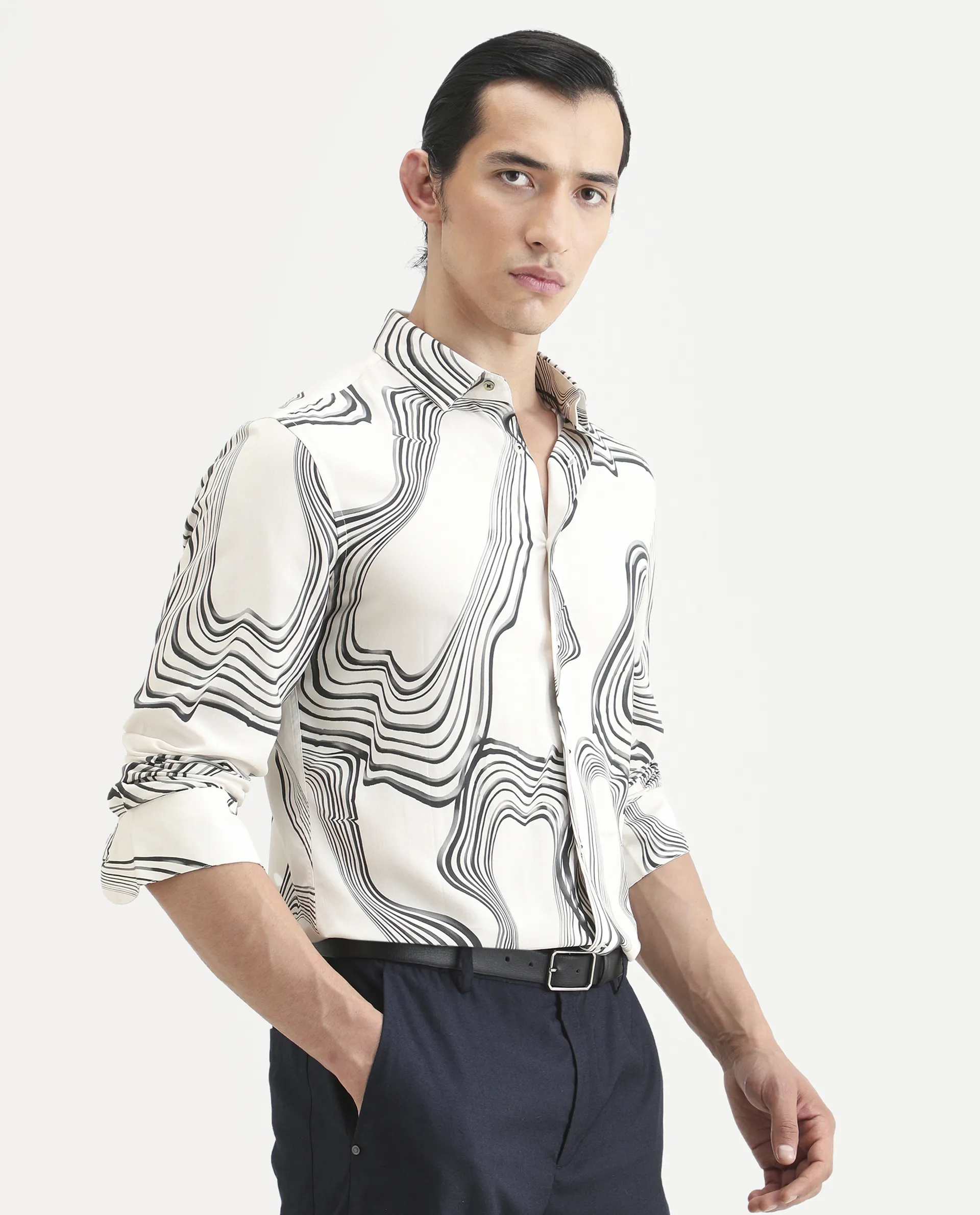 Rare Rabbit Men's Wira White Viscose Abstract Print Regular Fit Full Sleeve Collared Shirt - Image 7