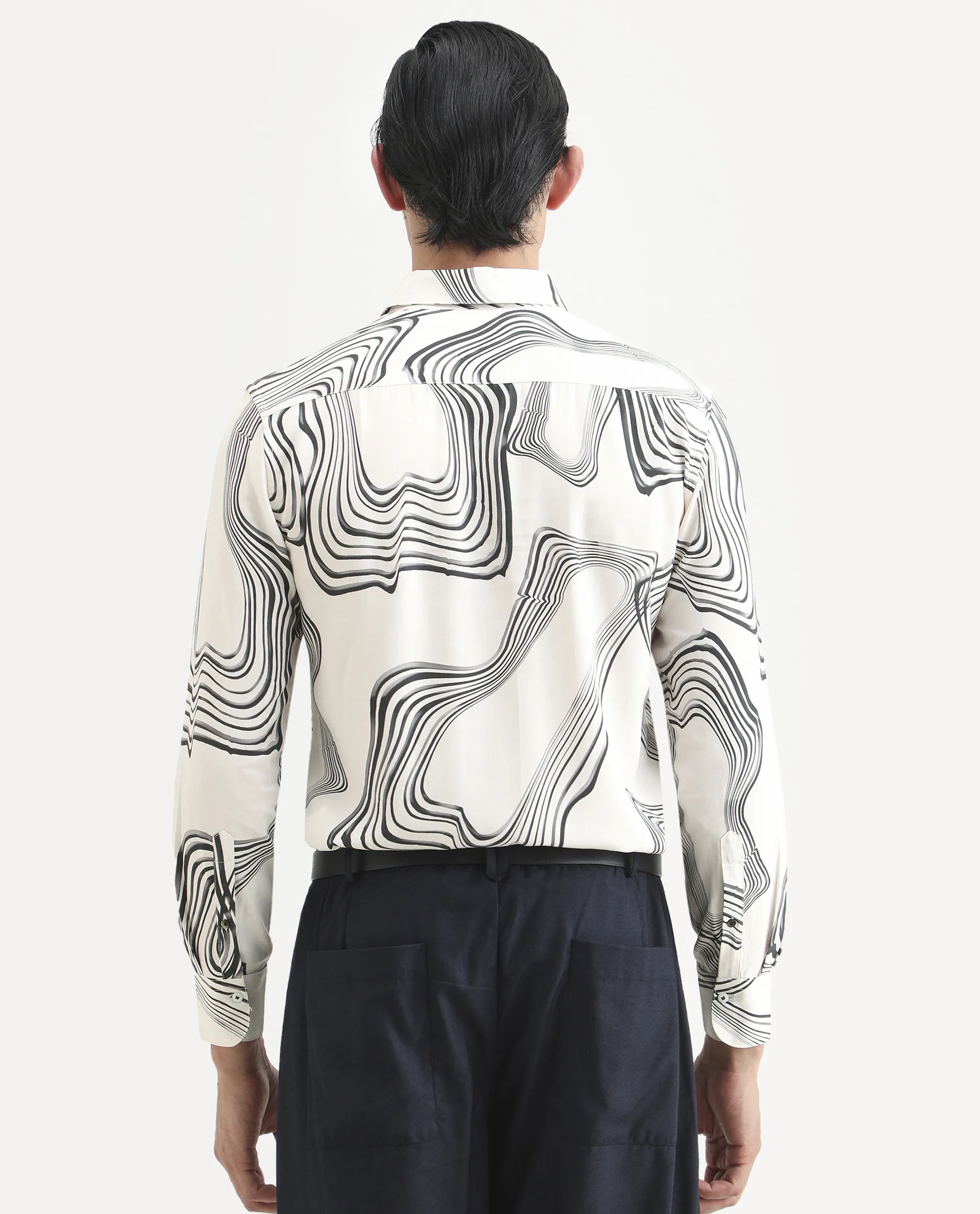 Rare Rabbit Men's Wira White Viscose Abstract Print Regular Fit Full Sleeve Collared Shirt - Image 8