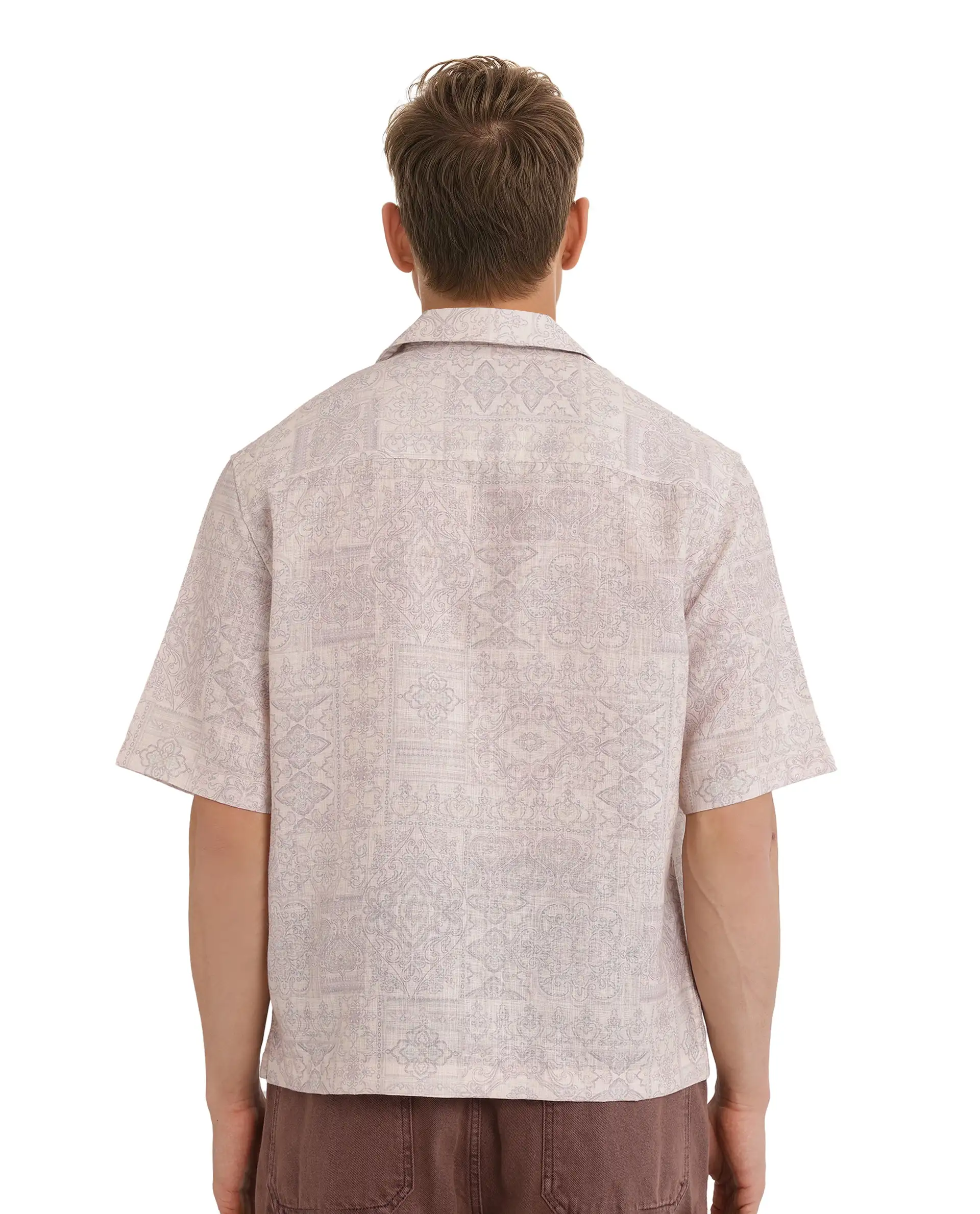 Rare Rabbit Men's Wisp Beige Cotton Paisley Print Boxy Fit Half Sleeve Cuban Collar Shirt - Image 4