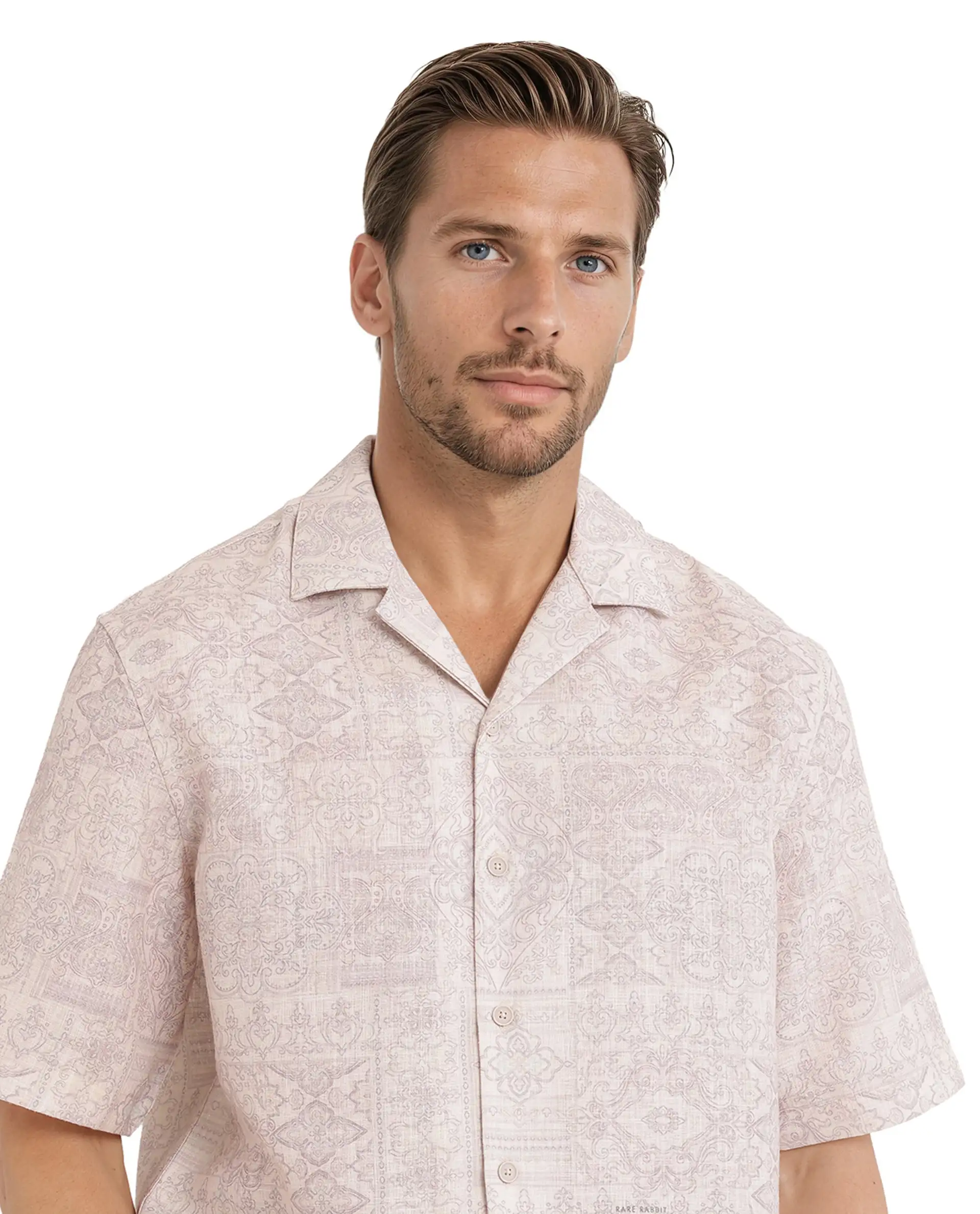 Rare Rabbit Men's Wisp Beige Cotton Paisley Print Boxy Fit Half Sleeve Cuban Collar Shirt - Image 5