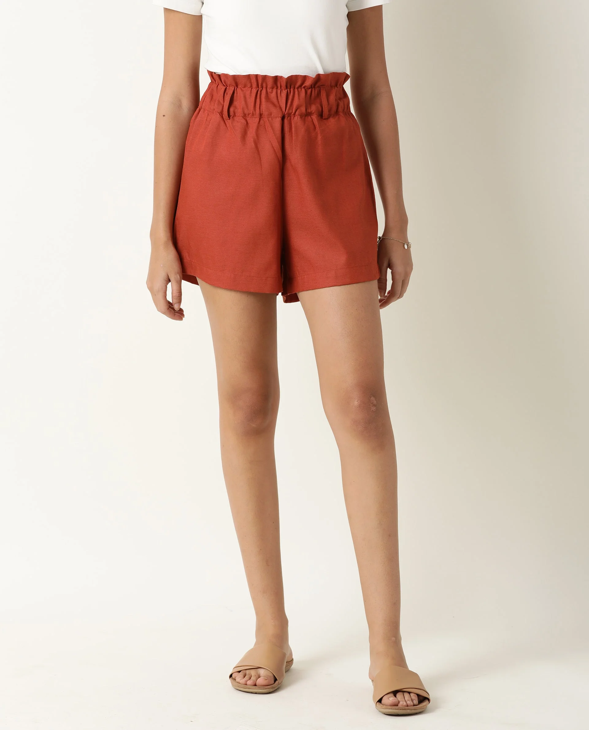 Rareism Women's Wobble Rust Cotton Plain Regular Fit Shorts - Image 2