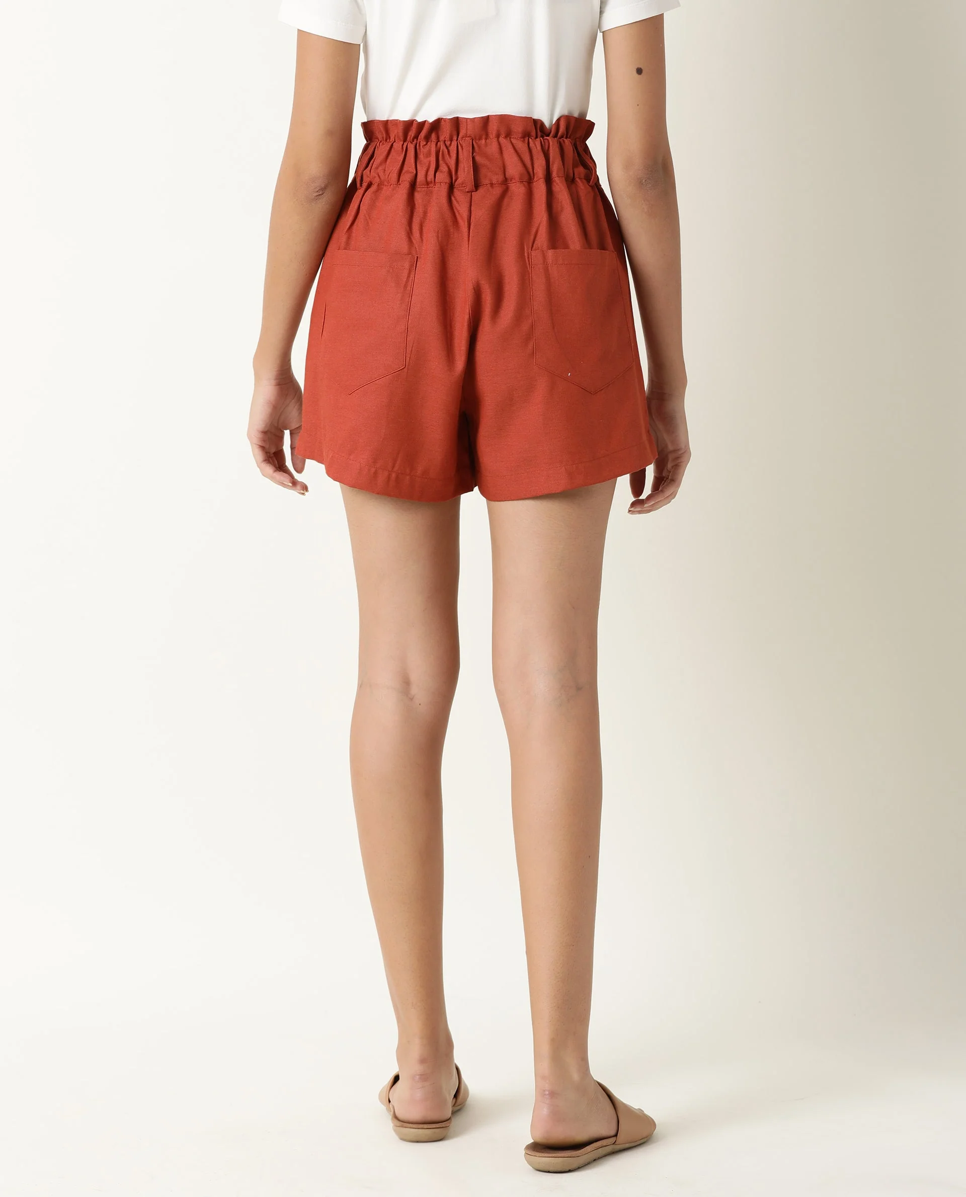 Rareism Women's Wobble Rust Cotton Plain Regular Fit Shorts - Image 5