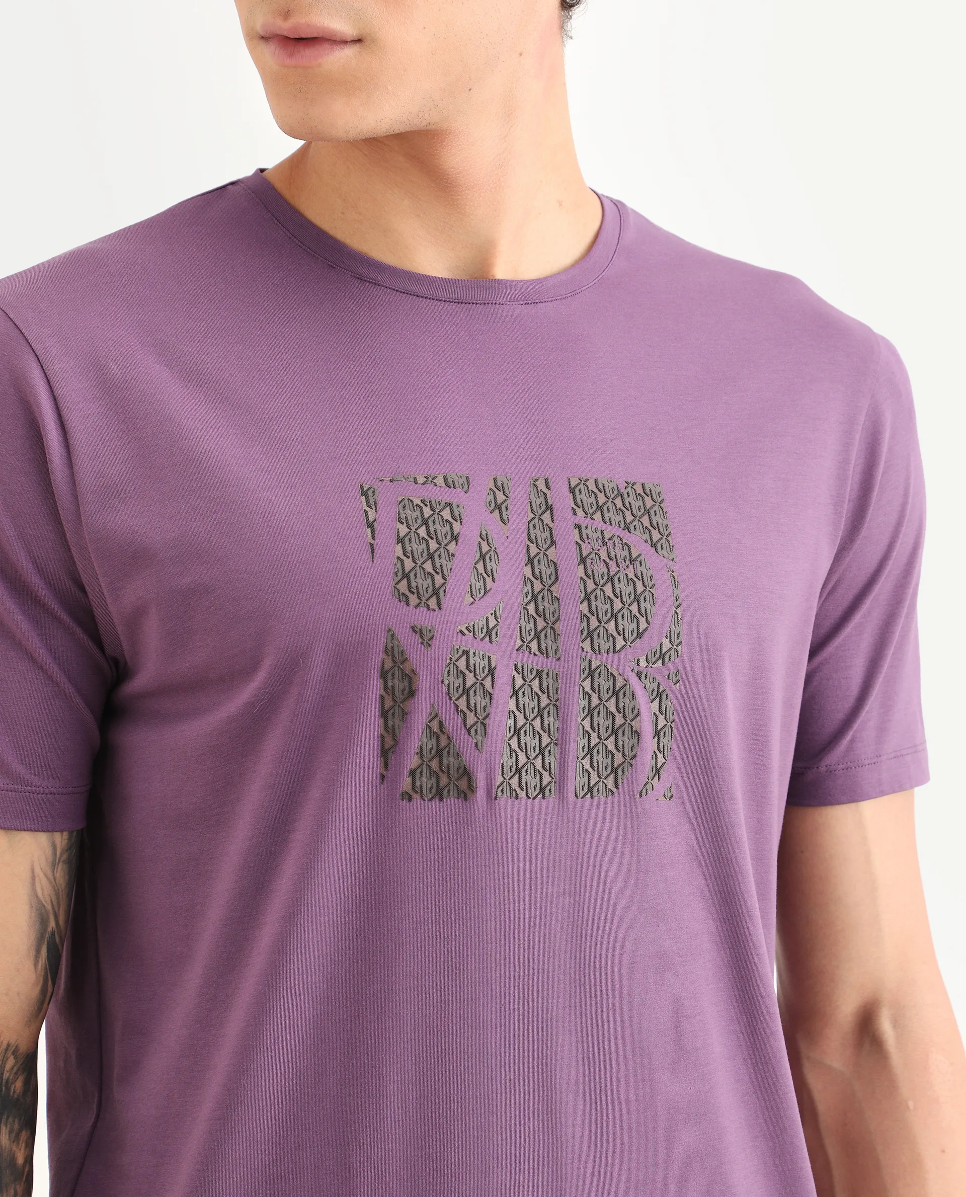 Rare Rabbit Men's Wog Dusky Purple Cotton Blend Fabric Half Sleeve Crew Neck Regular Fit Graphic Print T-Shirt - Image 3