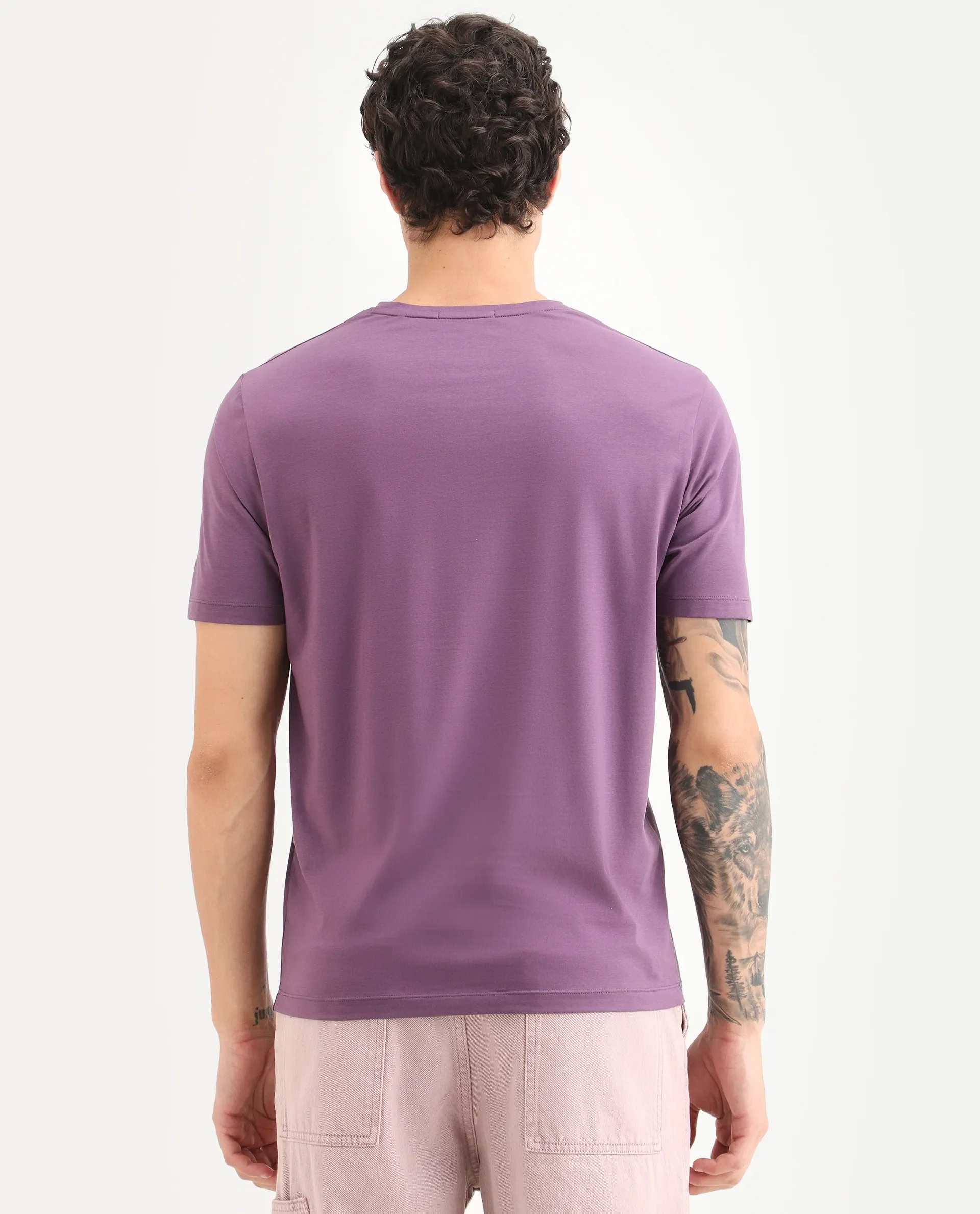 Rare Rabbit Men's Wog Dusky Purple Cotton Blend Fabric Half Sleeve Crew Neck Regular Fit Graphic Print T-Shirt - Image 8