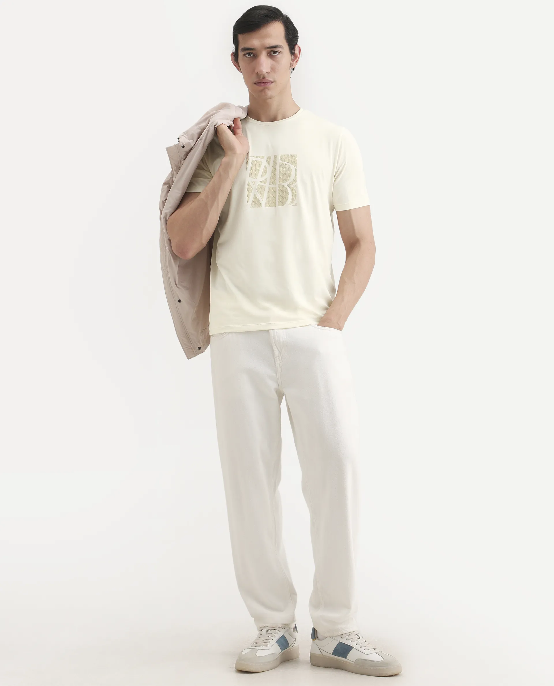 Rare Rabbit Men's Wog Pastel Yellow Cotton Blend Fabric Half Sleeve Crew Neck Regular Fit Graphic Print T-Shirt - Image 2