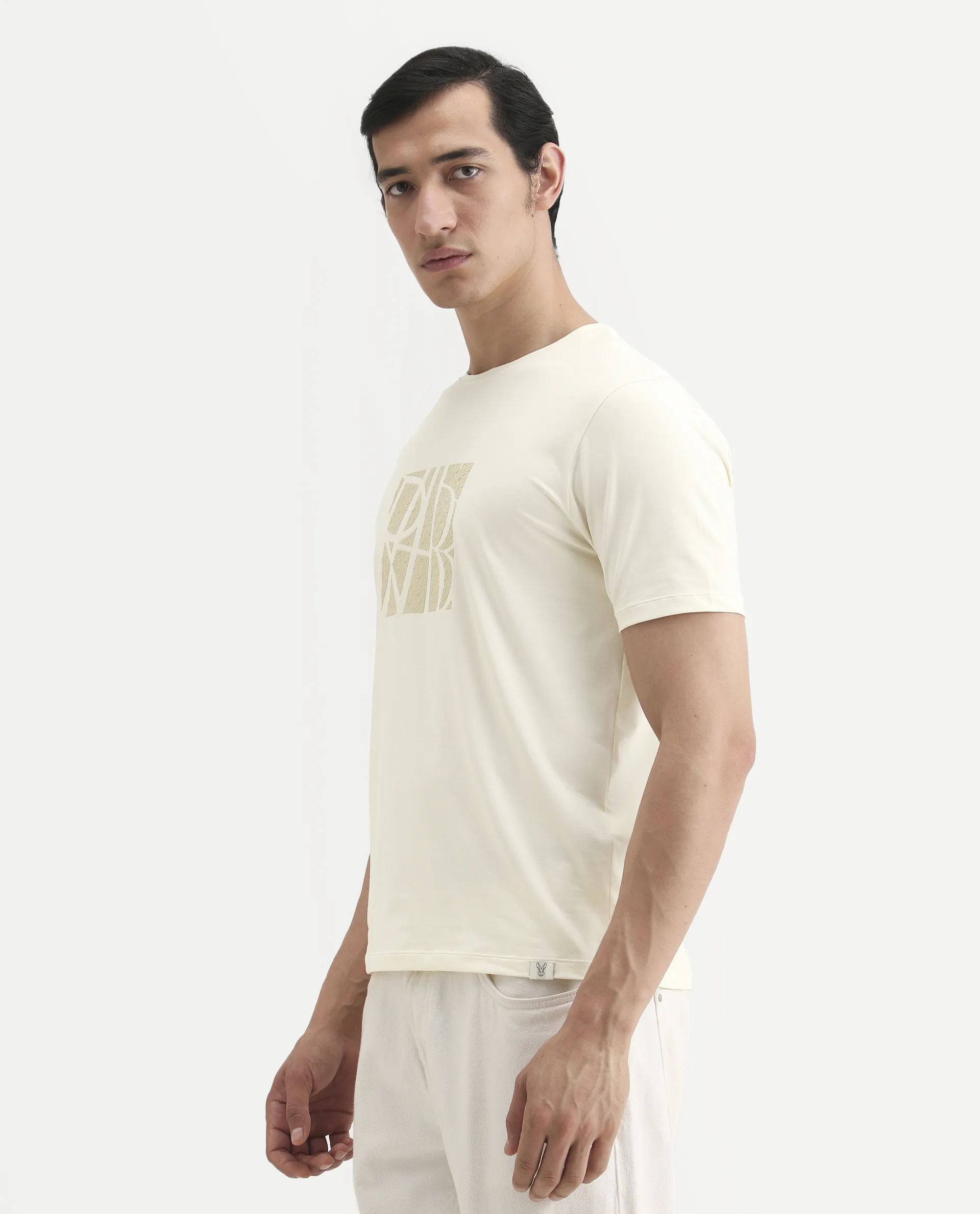 Rare Rabbit Men's Wog Pastel Yellow Cotton Blend Fabric Half Sleeve Crew Neck Regular Fit Graphic Print T-Shirt - Image 5