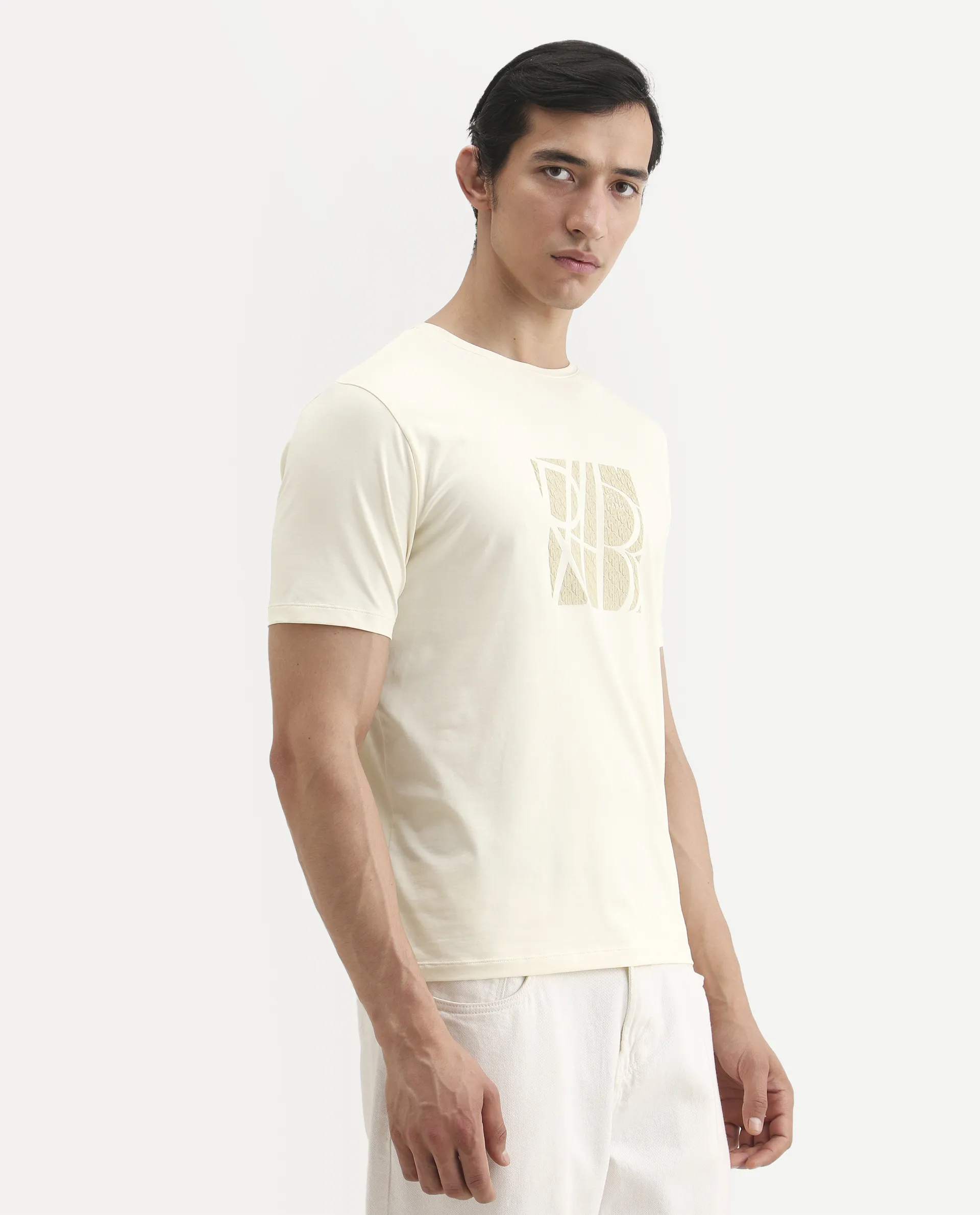 Rare Rabbit Men's Wog Pastel Yellow Cotton Blend Fabric Half Sleeve Crew Neck Regular Fit Graphic Print T-Shirt - Image 6