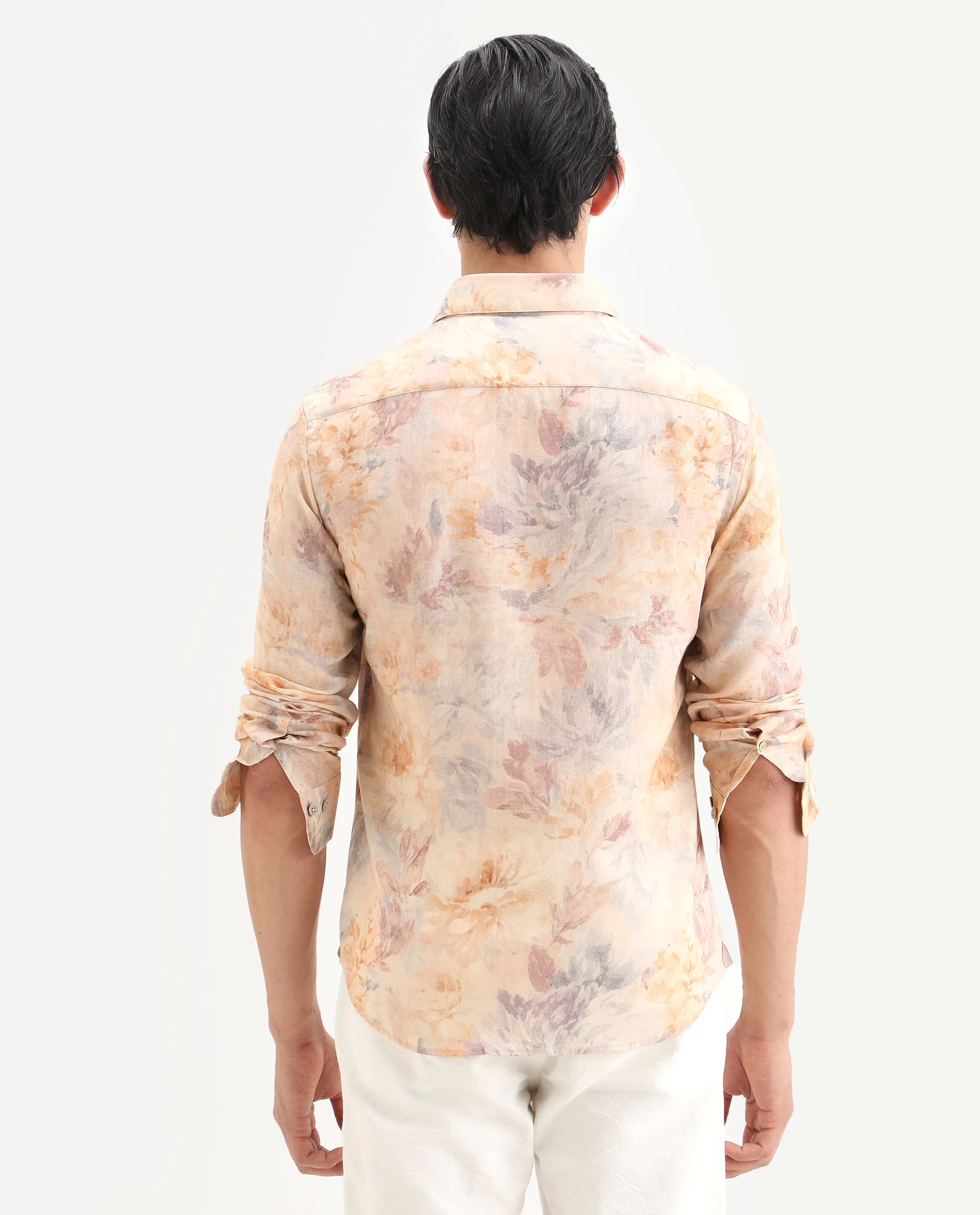 Rare Rabbit Men's Wolo Beige Linen Blend Fabric Full Sleeve Spread Collar Regular Fit Floral Print Shirt - Image 7