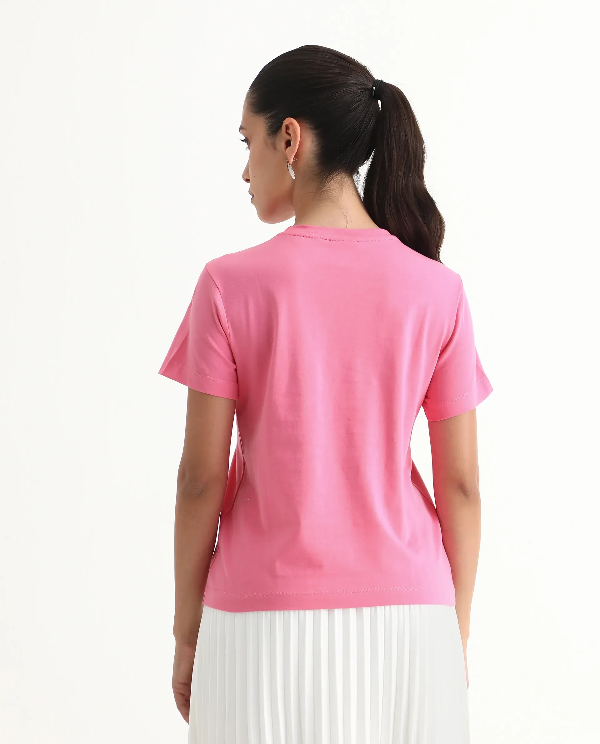 Rareism Women's Wond Light Pink Cotton Blend Crew Neck Floral Print Regular Fit T-Shirt - Image 8