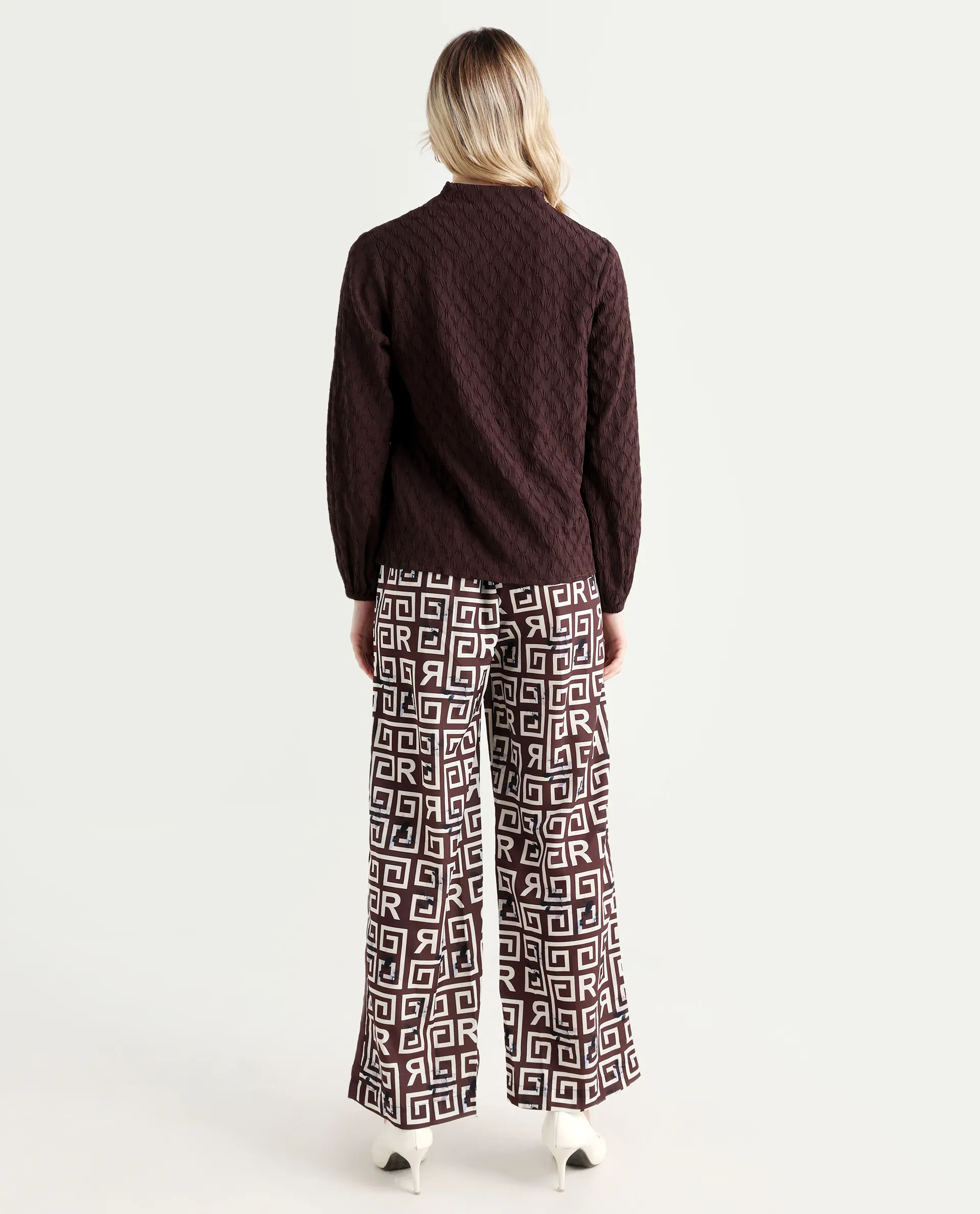Rareism Women's Wood Brown Polyester Geometric Print Ankle Length Regular Fit Trouser - Image 7