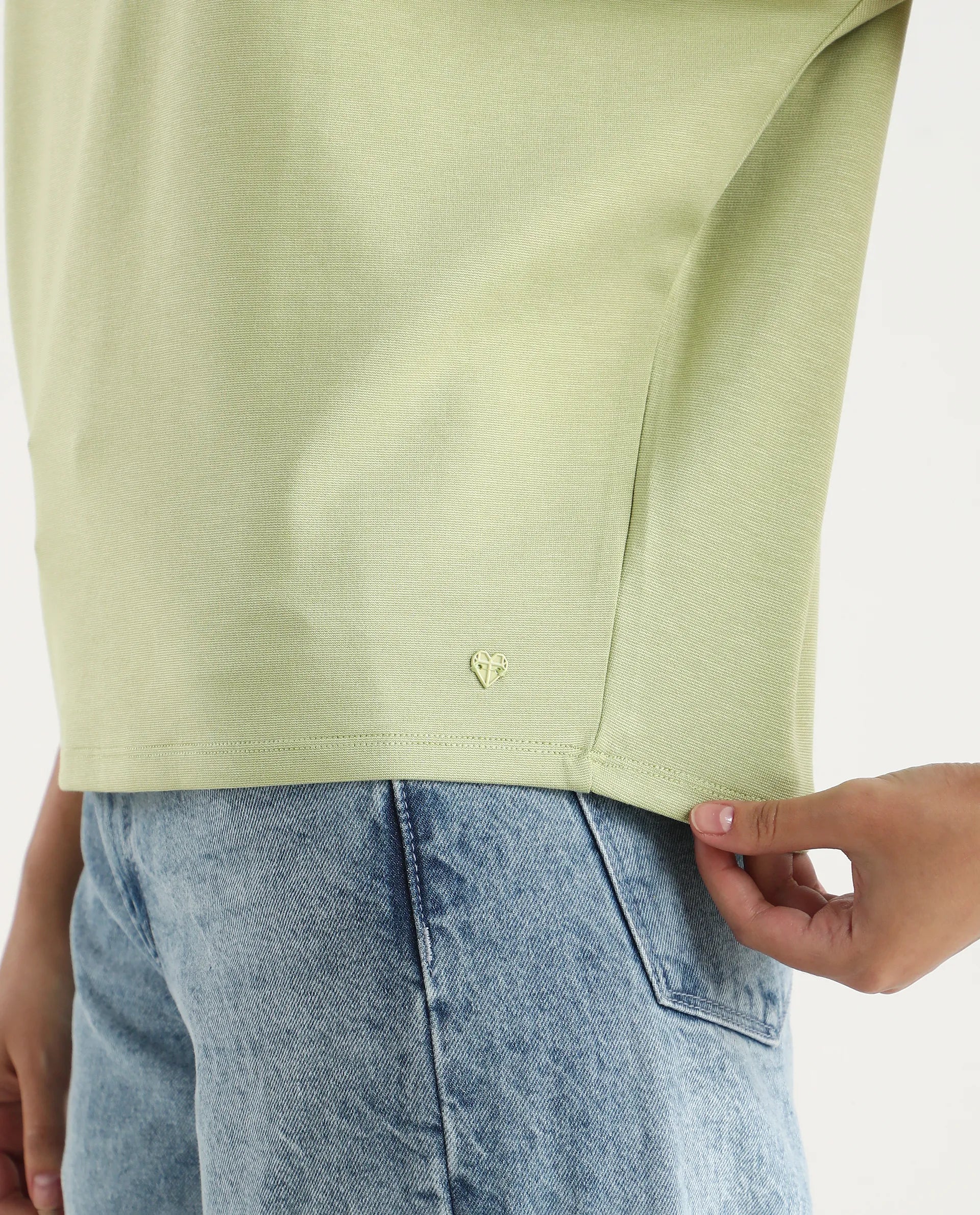 Rareism Women's Worknet Dusky Green Cotton Blend High Neck Plain Extended Sleeves Relaxed Fit Top - Image 5