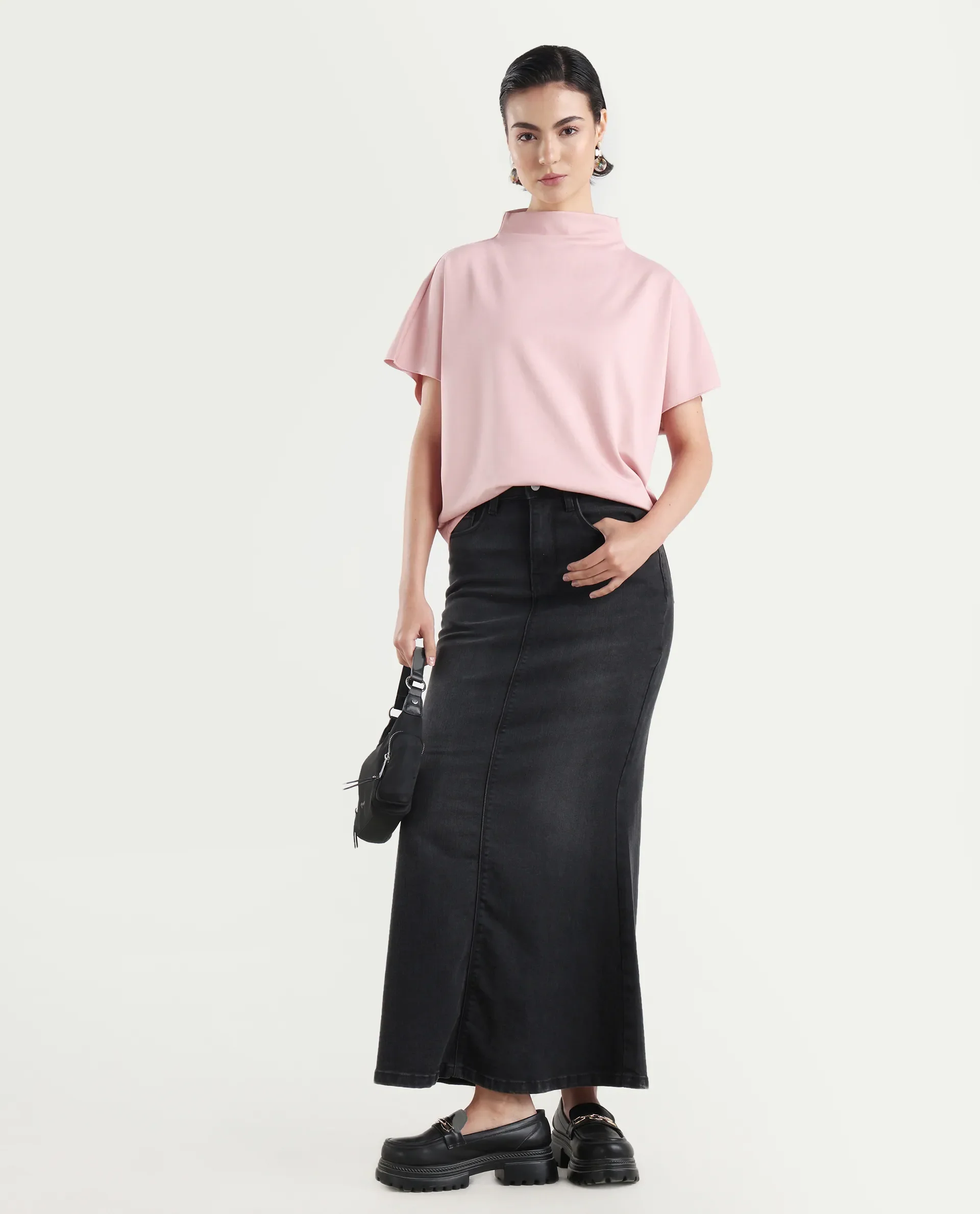 Rareism Women's Worknet Pink Cotton Blend High Neck Plain Extended Sleeves Relaxed Fit Top - Image 2