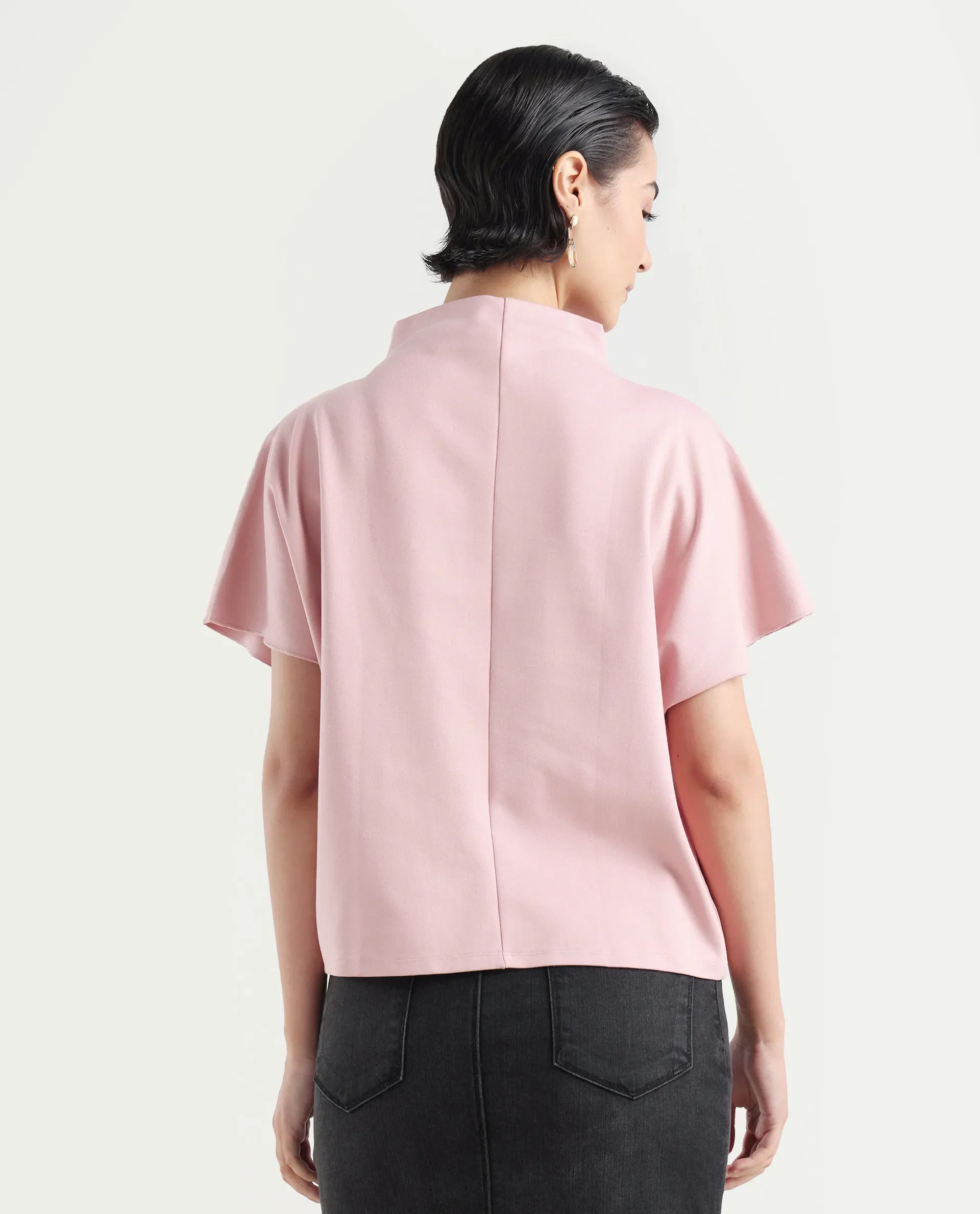 Rareism Women's Worknet Pink Cotton Blend High Neck Plain Extended Sleeves Relaxed Fit Top - Image 7