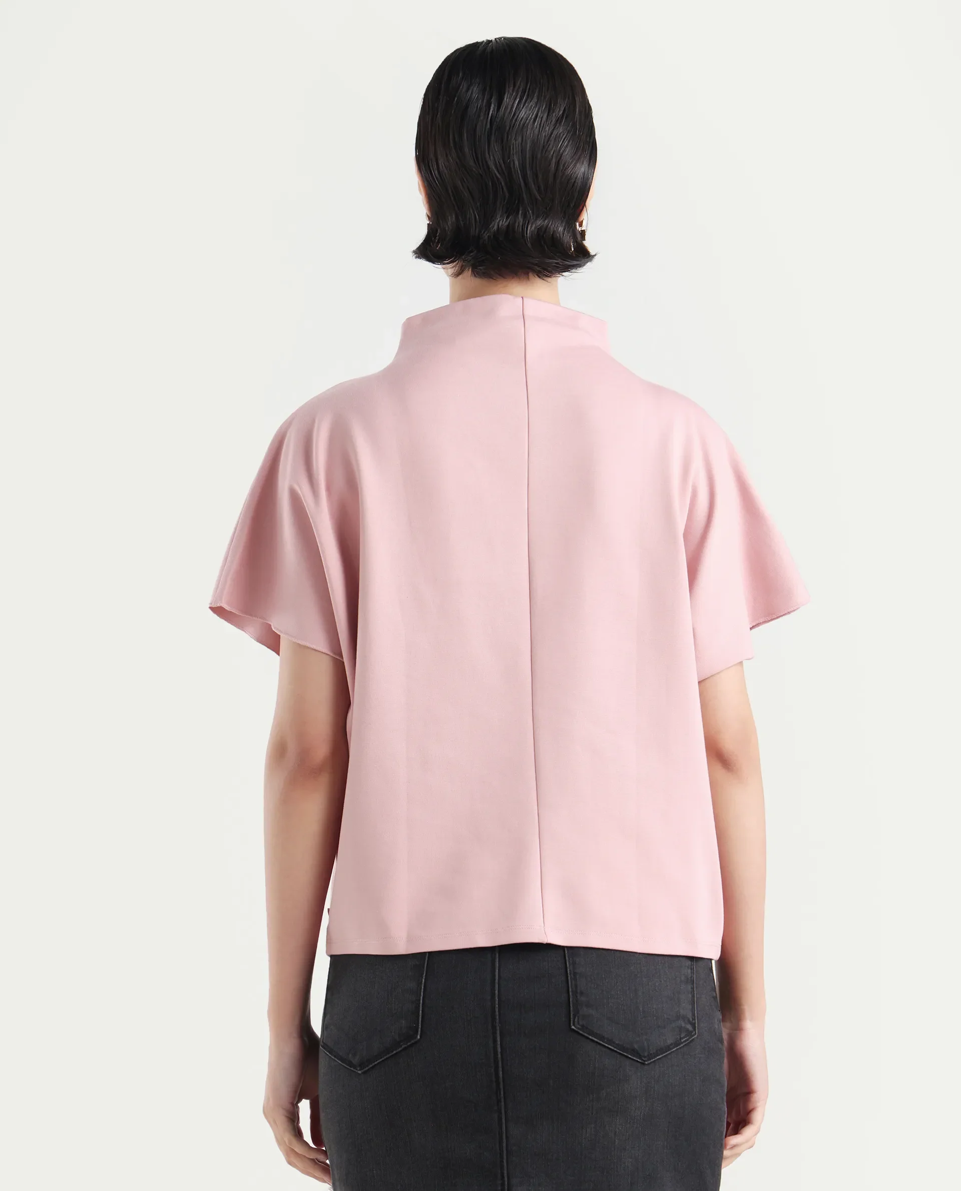 Rareism Women's Worknet Pink Cotton Blend High Neck Plain Extended Sleeves Relaxed Fit Top - Image 8
