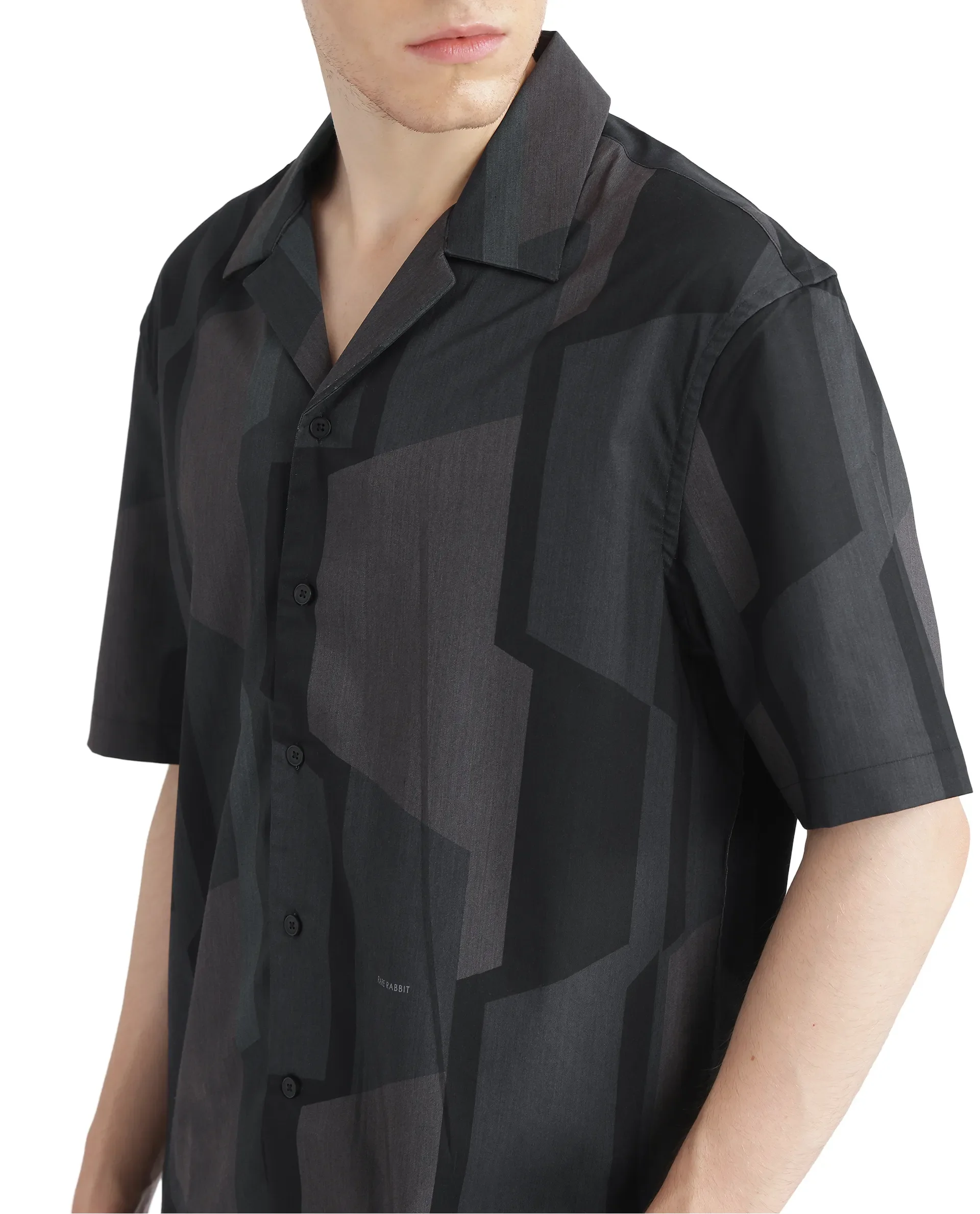 Rare Rabbit Men's Wote Navy Geometric Print Boxy Fit Half Sleeve Cuban Collar Shirt - Image 4