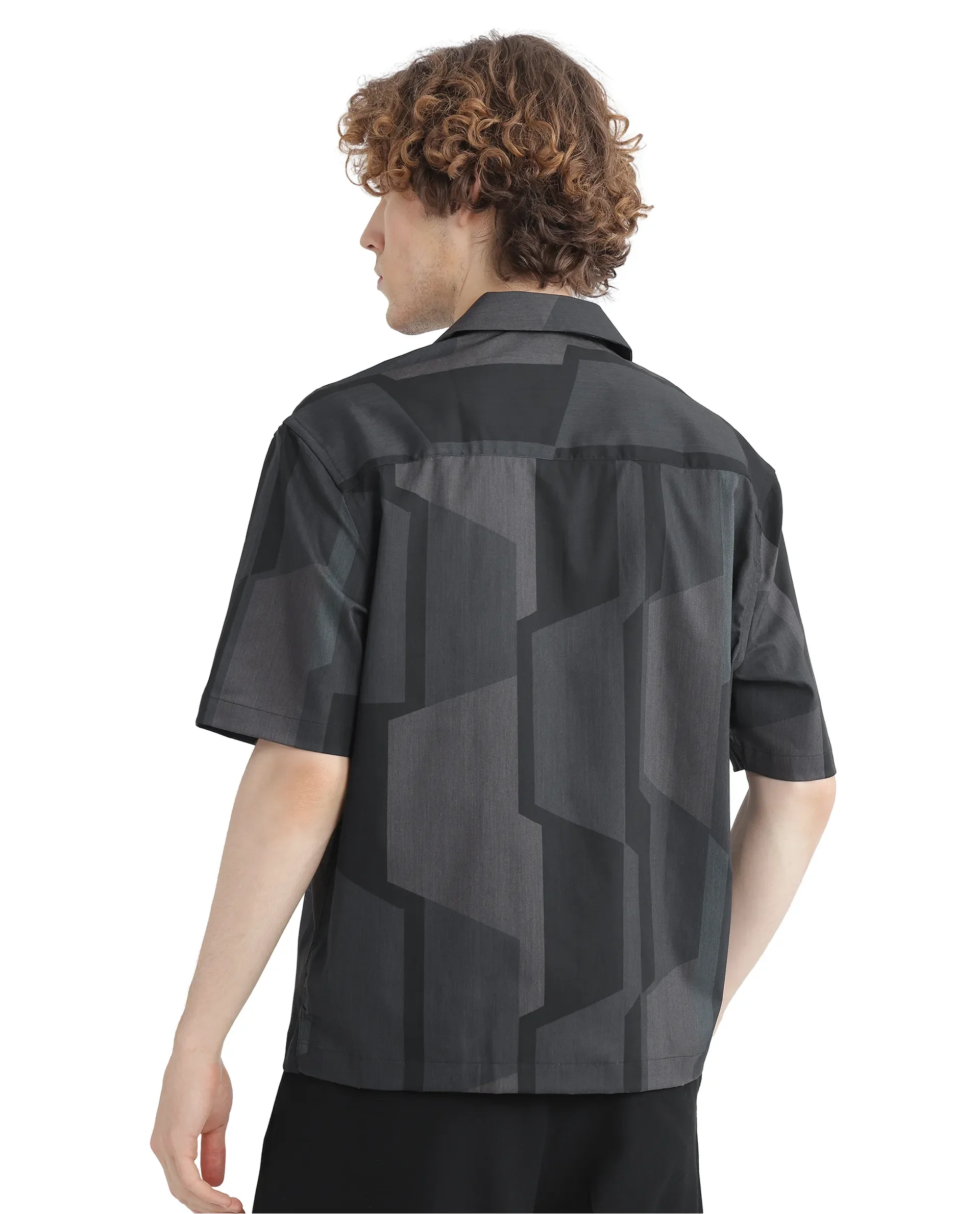 Rare Rabbit Men's Wote Navy Geometric Print Boxy Fit Half Sleeve Cuban Collar Shirt - Image 5