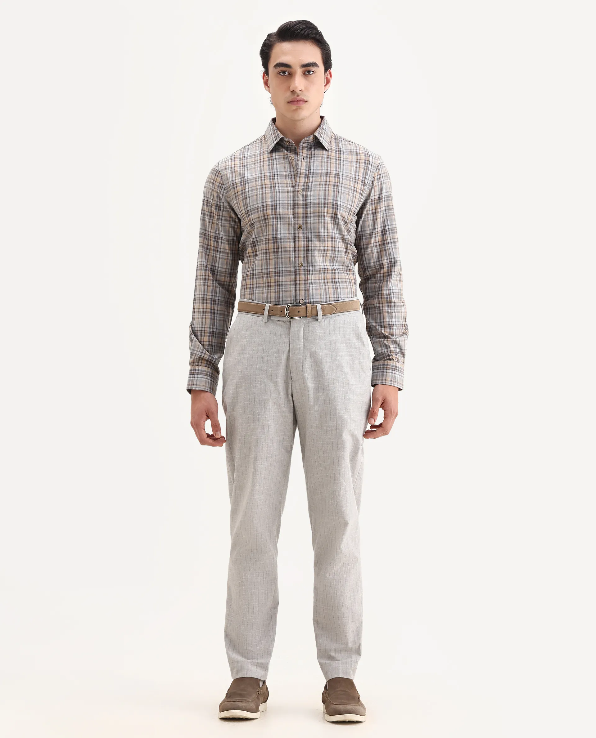 Rare Rabbit Men's Woti Grey Cotton Fabric Full Sleeve Collared Neck Regular Checked Shirt - Image 2
