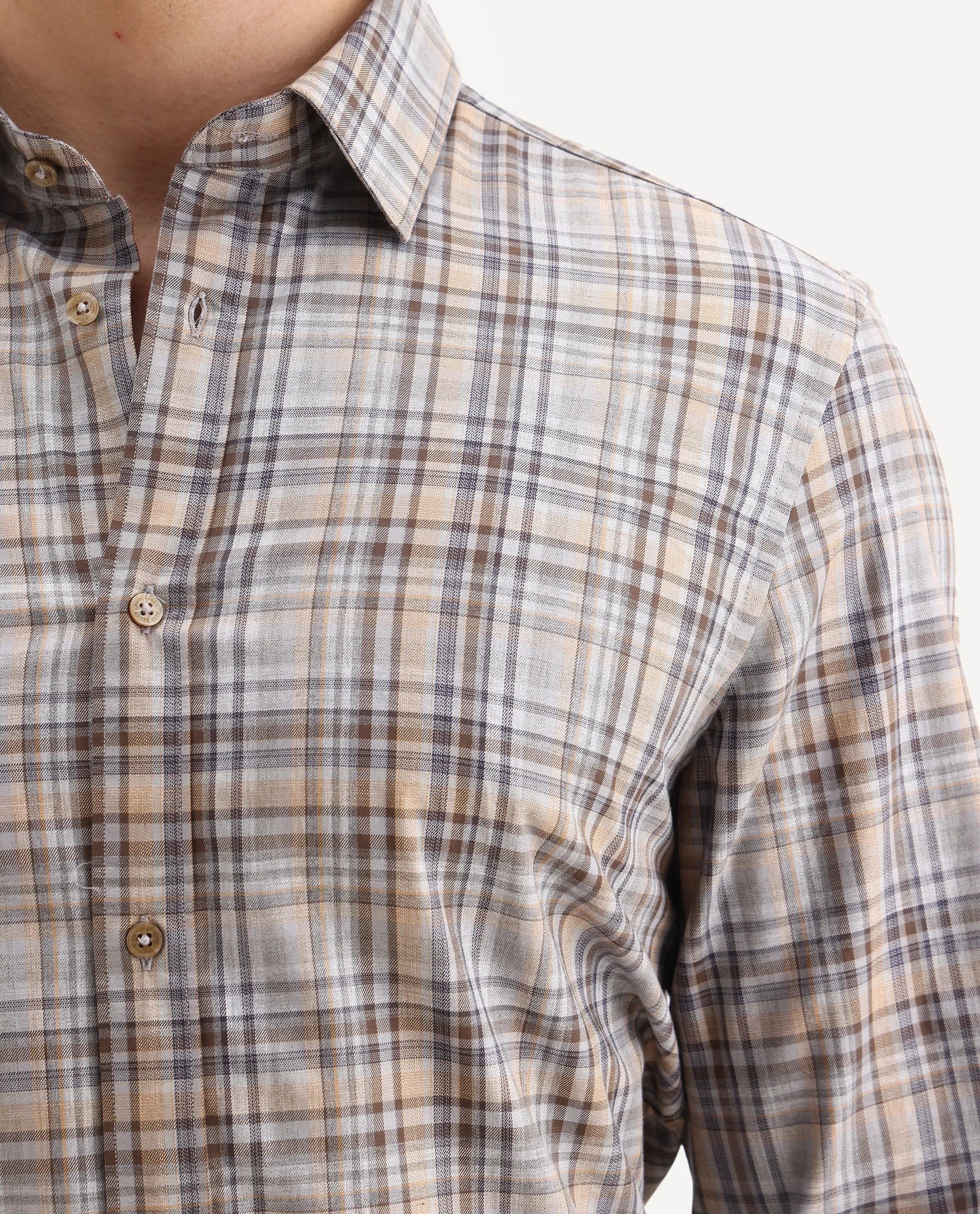 Rare Rabbit Men's Woti Grey Cotton Fabric Full Sleeve Collared Neck Regular Checked Shirt - Image 3