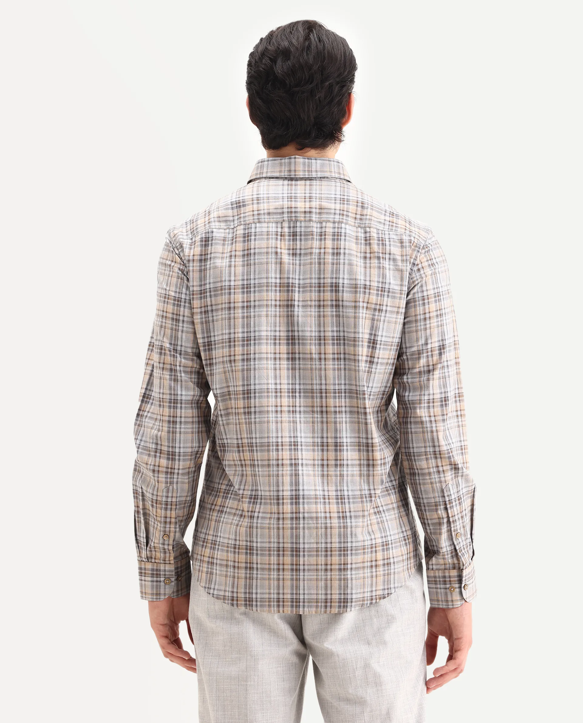 Rare Rabbit Men's Woti Grey Cotton Fabric Full Sleeve Collared Neck Regular Checked Shirt - Image 7