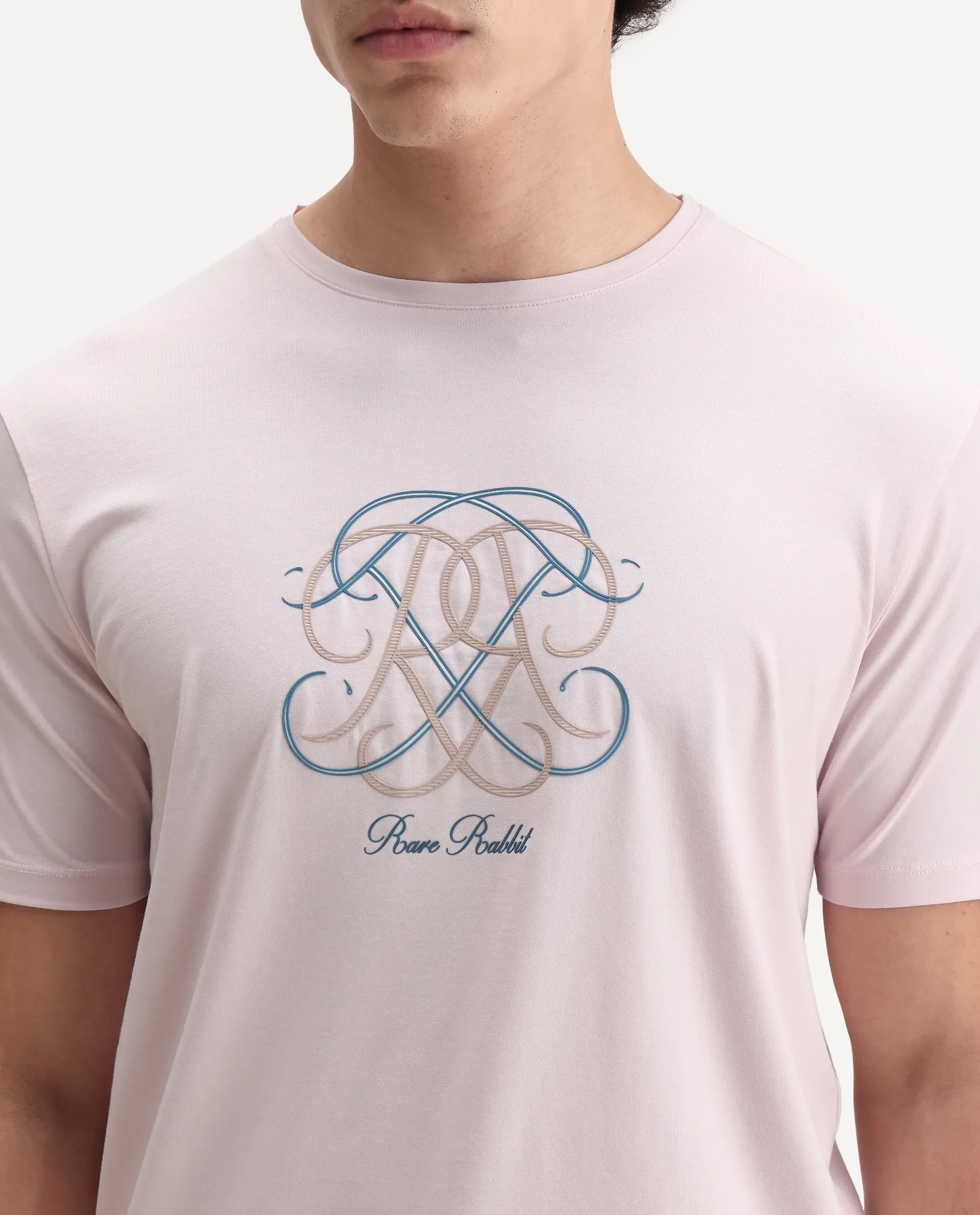 Rare Rabbit Men's Wrax Light Pink Cotton Blend Hd Print Regular Fit Half Sleeve Crew Neck T-Shirt - Image 3