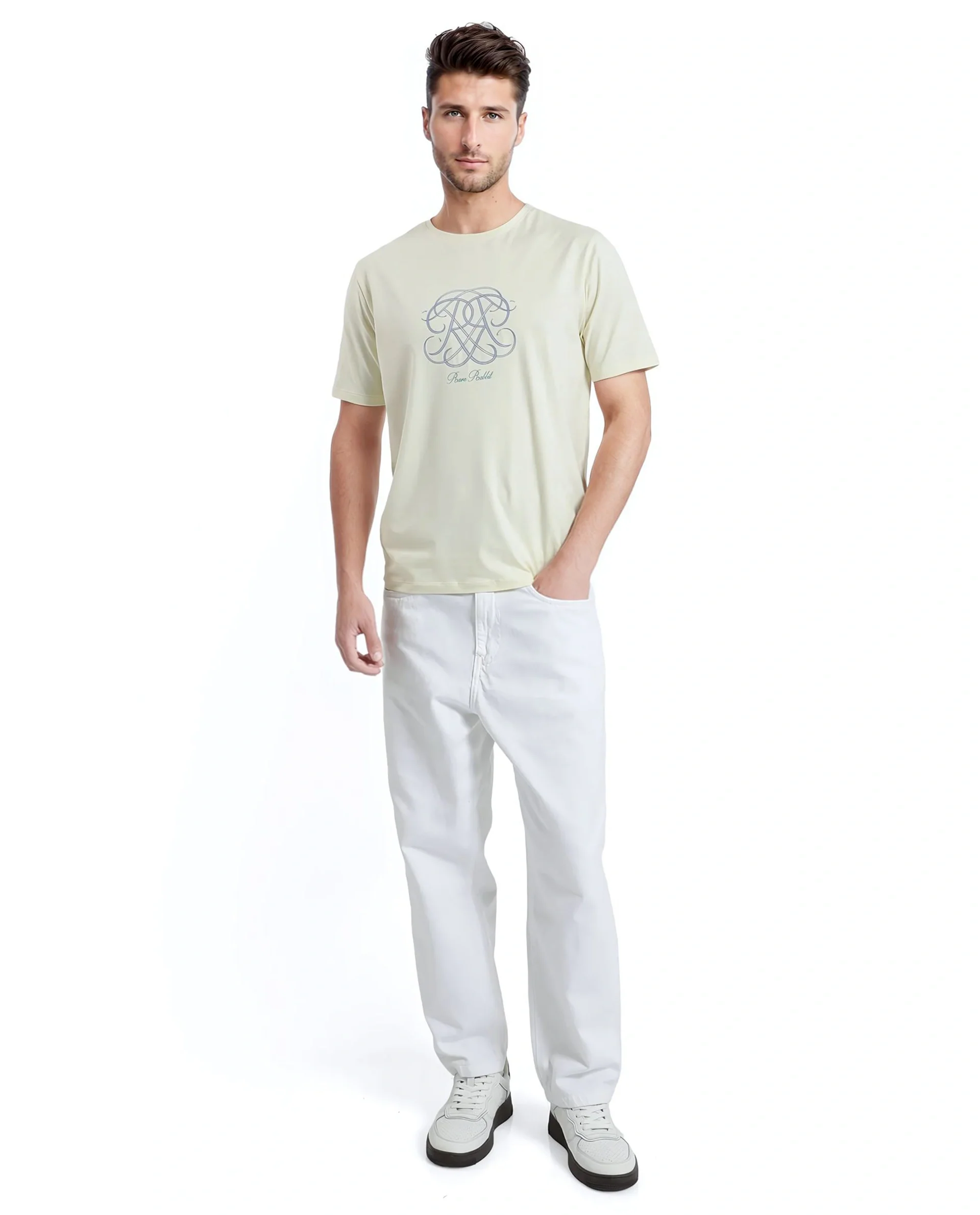 Rare Rabbit Men's Wrax Pastel Yellow Cotton Blend Graphic Print Regular Fit Half Sleeve Crew Neck T-Shirt - Image 3