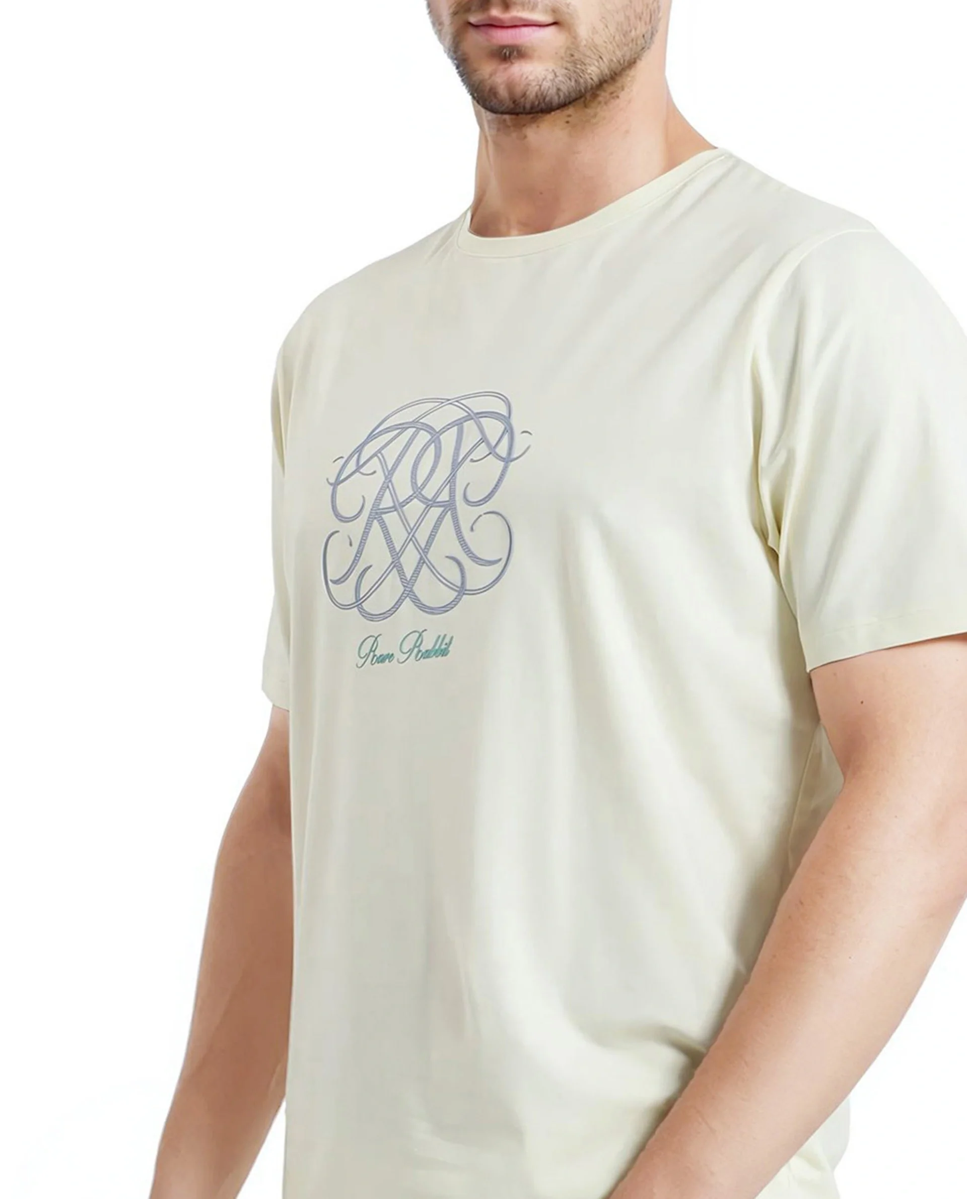 Rare Rabbit Men's Wrax Pastel Yellow Cotton Blend Graphic Print Regular Fit Half Sleeve Crew Neck T-Shirt - Image 4