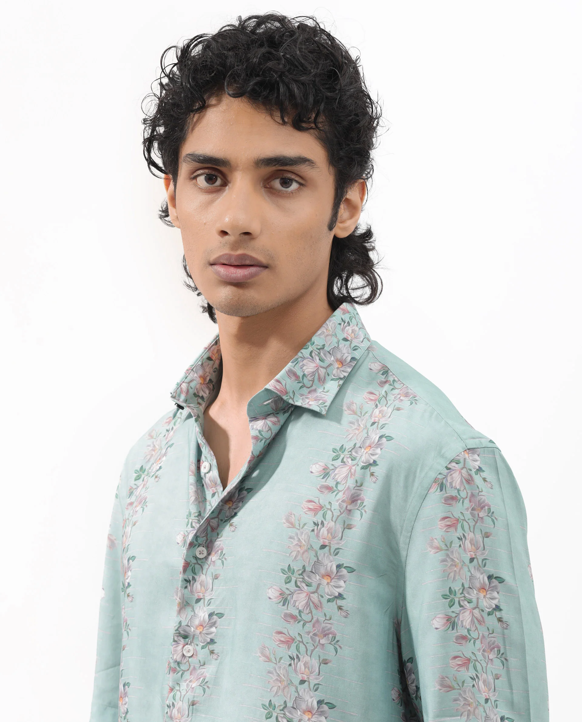 Rare Rabbit Men's Wreath Turq Viscose Floral Print Boxy Fit Half Sleeve Collared Shirt - Image 4