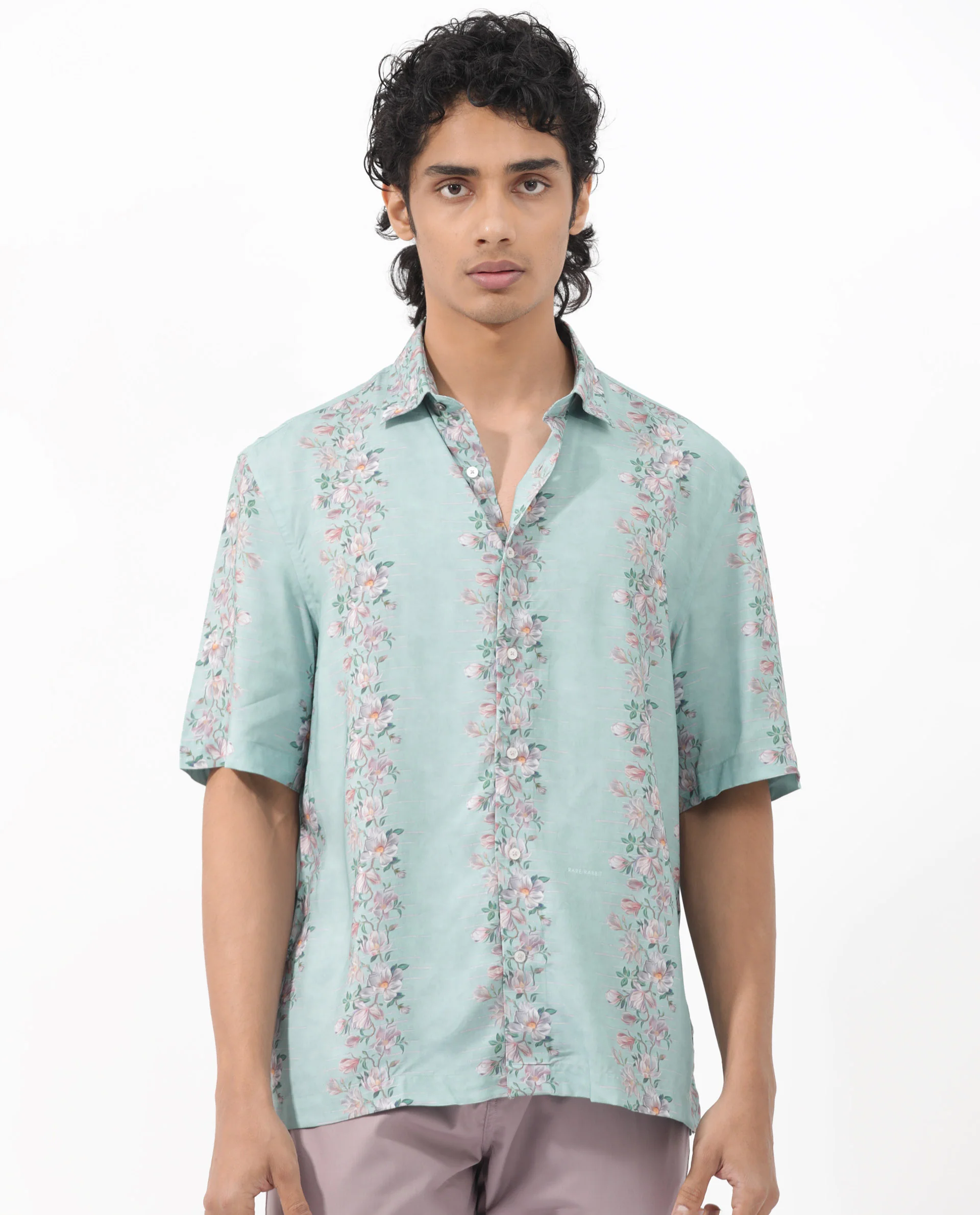 Rare Rabbit Men's Wreath Turq Viscose Floral Print Boxy Fit Half Sleeve Collared Shirt - Image 6