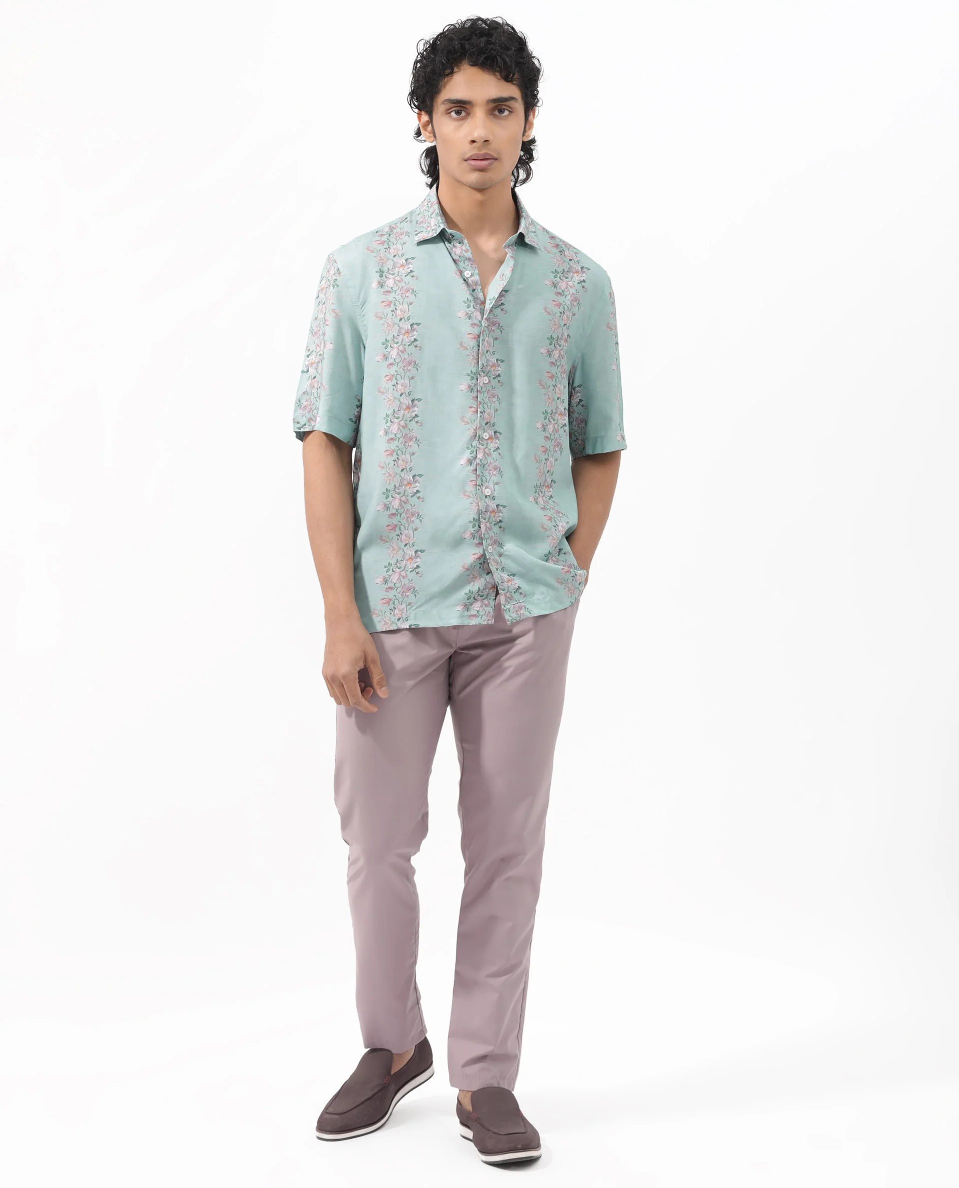 Rare Rabbit Men's Wreath Turq Viscose Floral Print Boxy Fit Half Sleeve Collared Shirt - Image 7