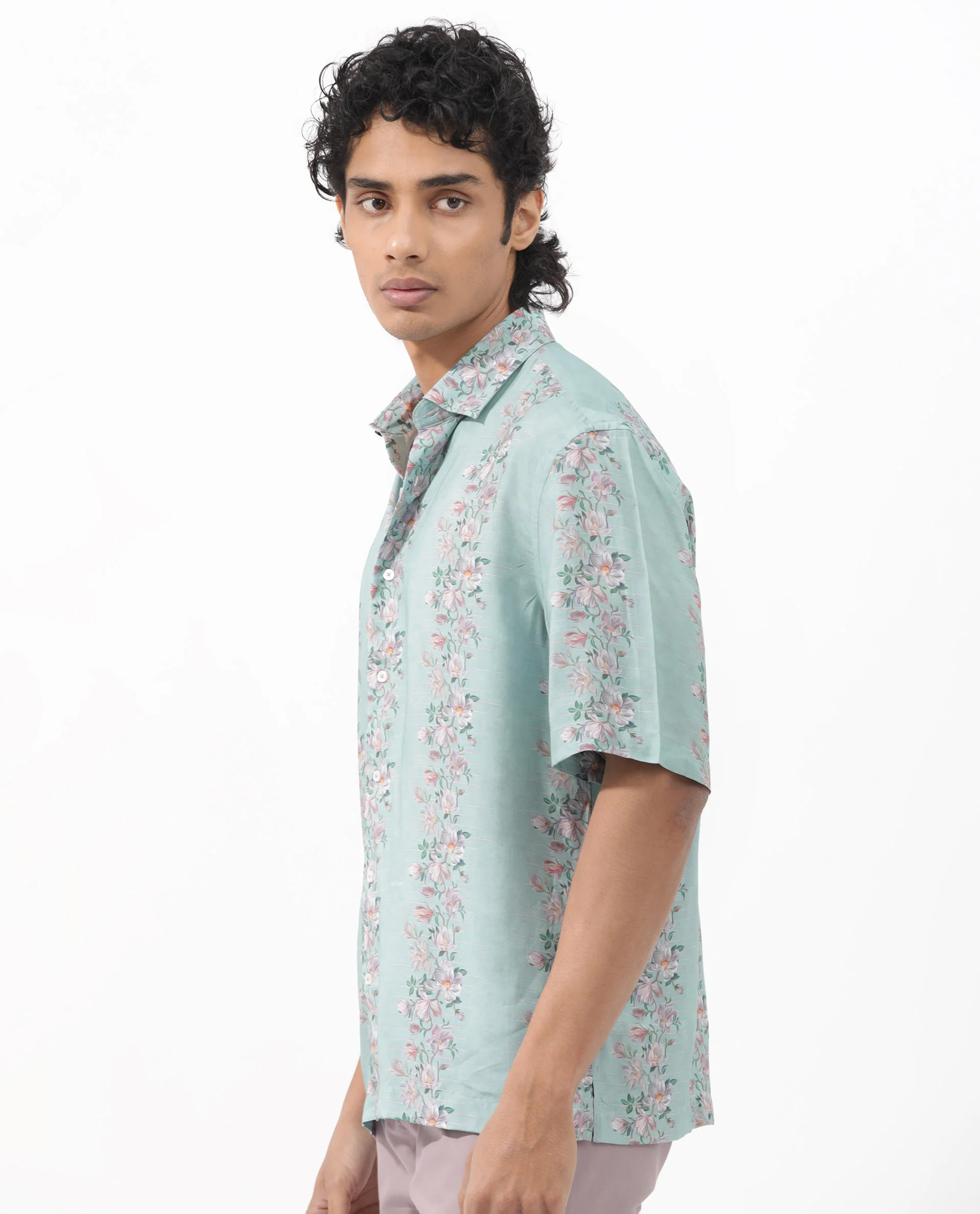 Rare Rabbit Men's Wreath Turq Viscose Floral Print Boxy Fit Half Sleeve Collared Shirt - Image 8