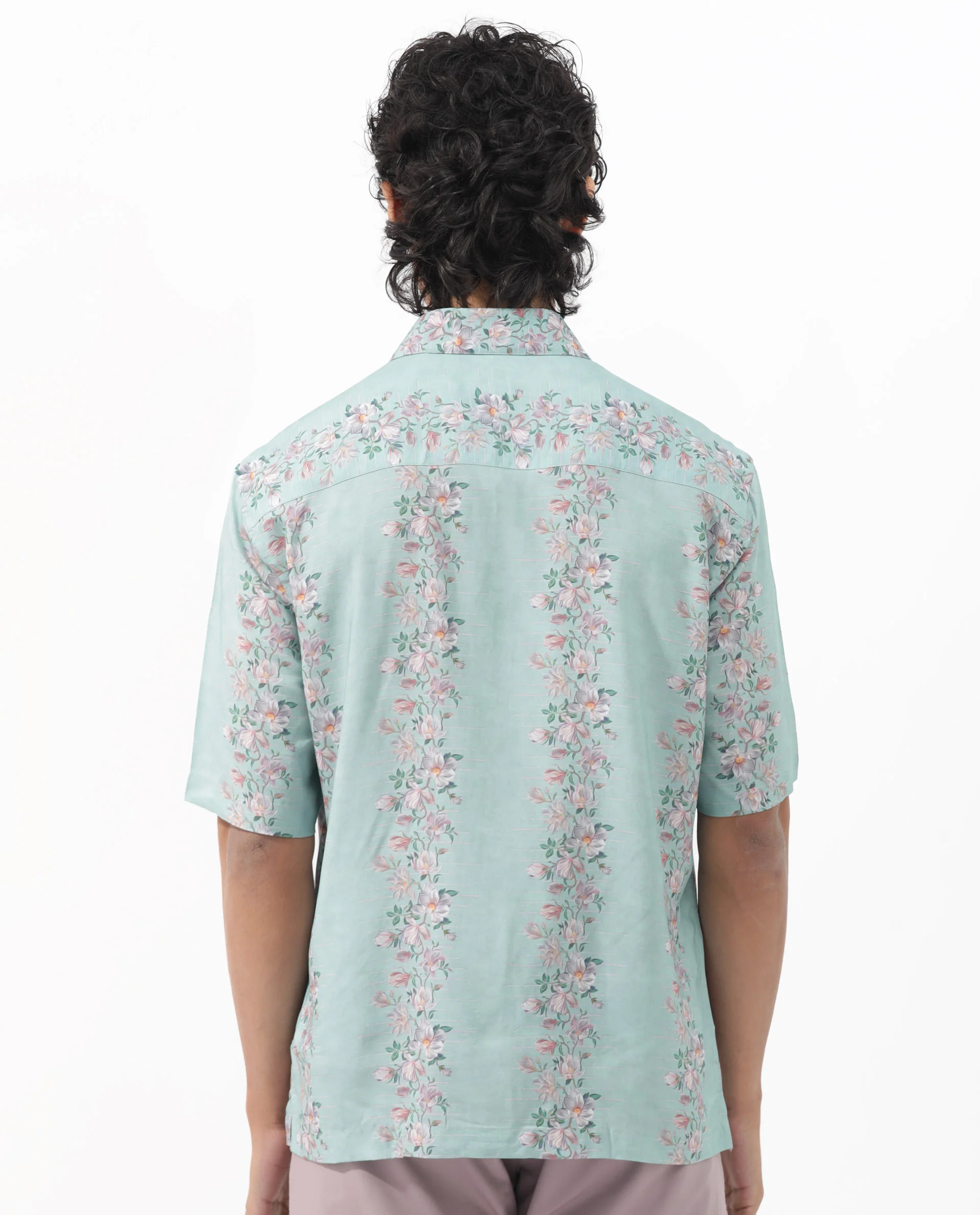 Rare Rabbit Men's Wreath Turq Viscose Floral Print Boxy Fit Half Sleeve Collared Shirt - Image 9