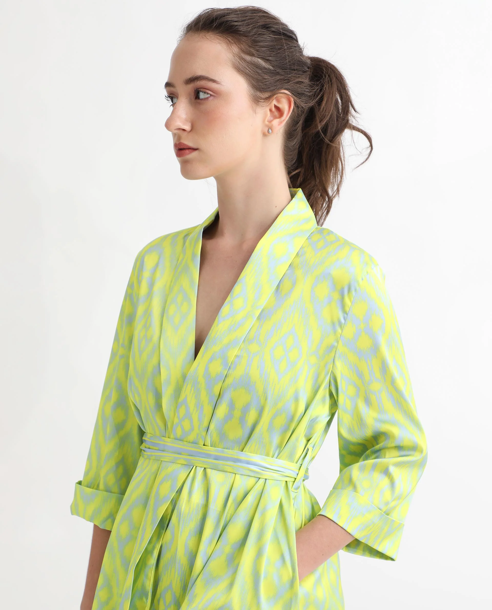 Rareism Women's Wright Flouroscent Yellow Polyester Collarless Abstract Print Regular Fit Top - Image 11