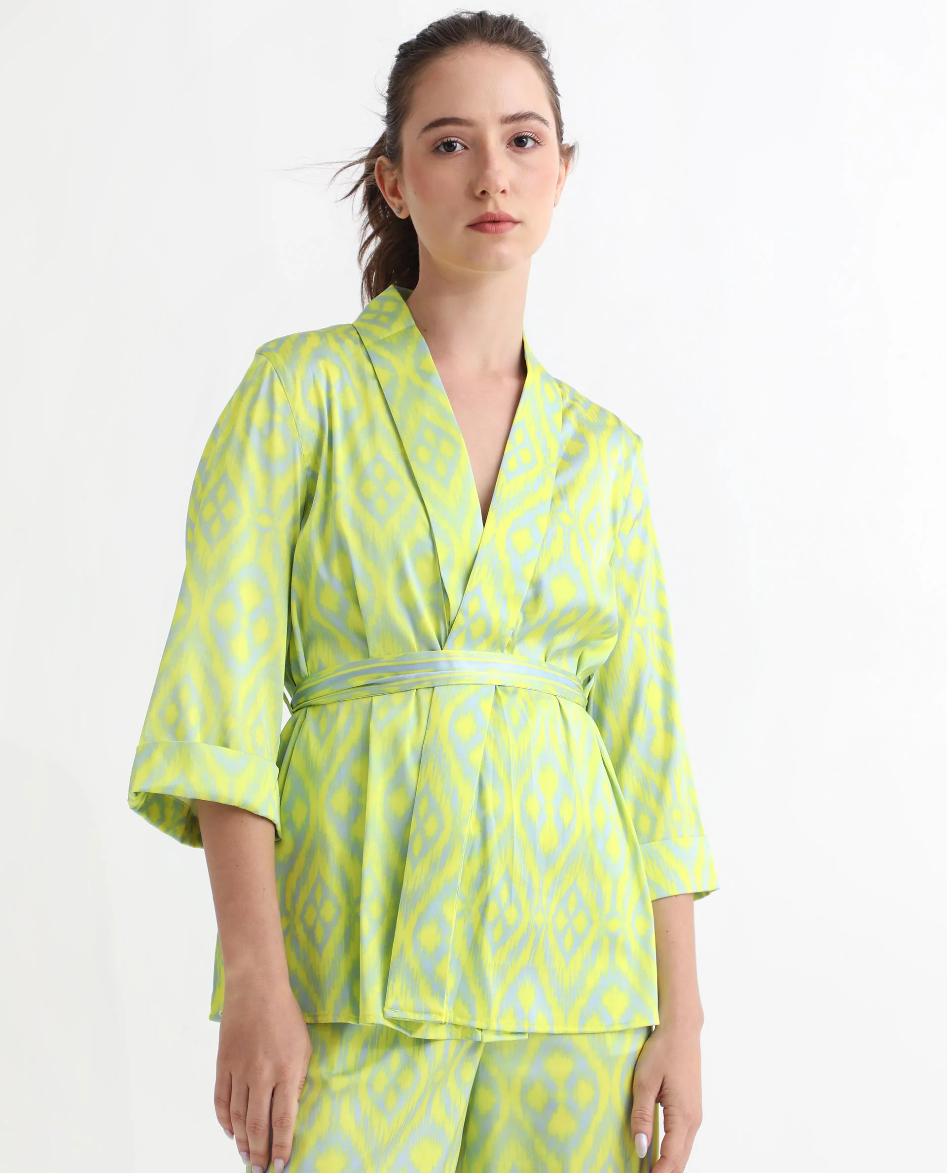 Rareism Women's Wright Flouroscent Yellow Polyester Collarless Abstract Print Regular Fit Top - Image 3