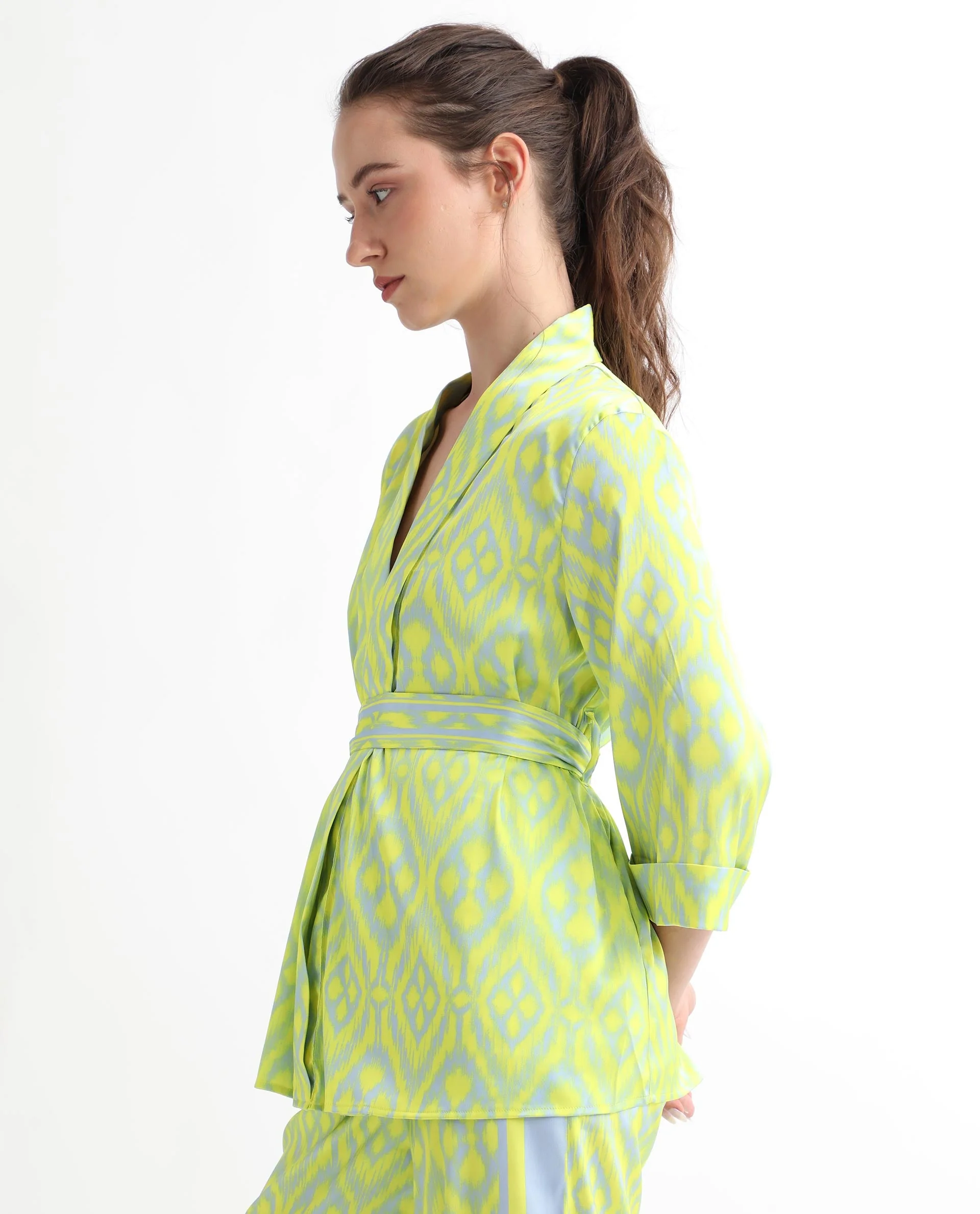 Rareism Women's Wright Flouroscent Yellow Polyester Collarless Abstract Print Regular Fit Top - Image 7
