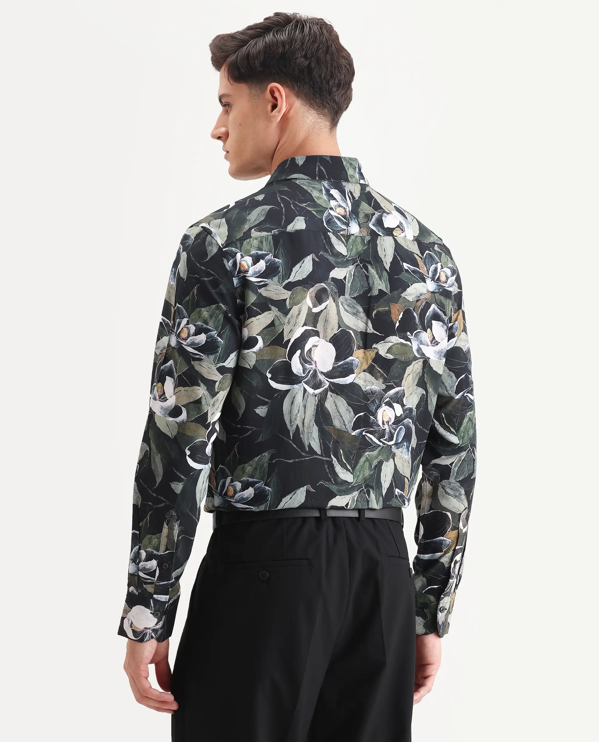 Rare Rabbit Men's Wyna Dark Green Viscose Fabric Collared Neck Regular Fit Floral Print Shirt - Image 7