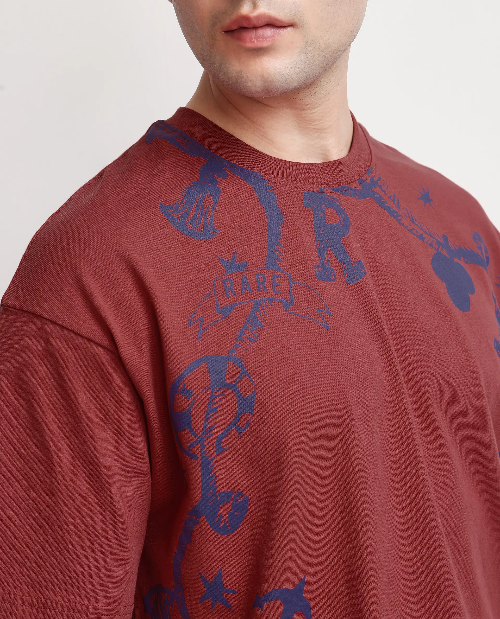 Rare Rabbit Men's Xab Pastel Red Cotton Graphic Print Oversized Fit Half Sleeve Crew Neck T-Shirt - Image 3