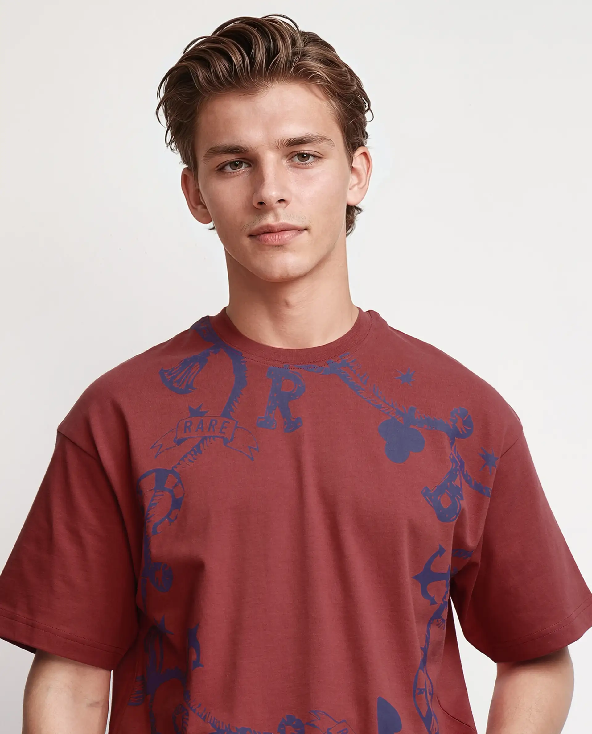 Rare Rabbit Men's Xab Pastel Red Cotton Graphic Print Oversized Fit Half Sleeve Crew Neck T-Shirt - Image 8