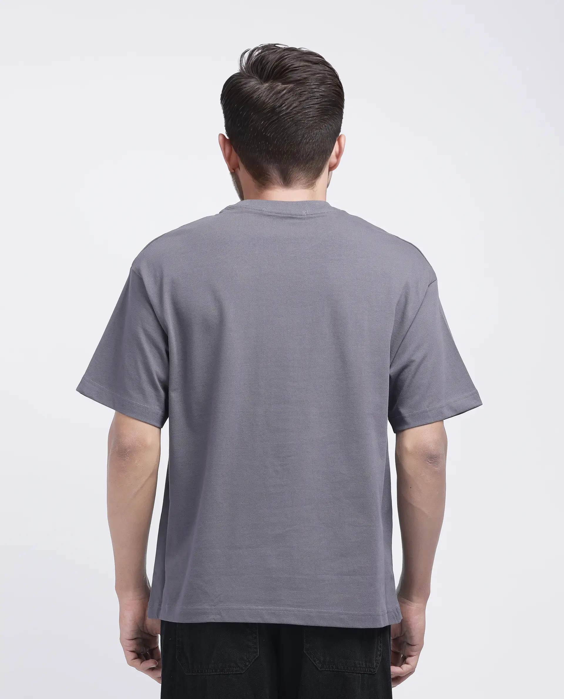 Rare Rabbit Men's Xab Dark Grey Cotton Graphic Print Oversized Fit Half Sleeve Crew Neck T-Shirt - Image 4
